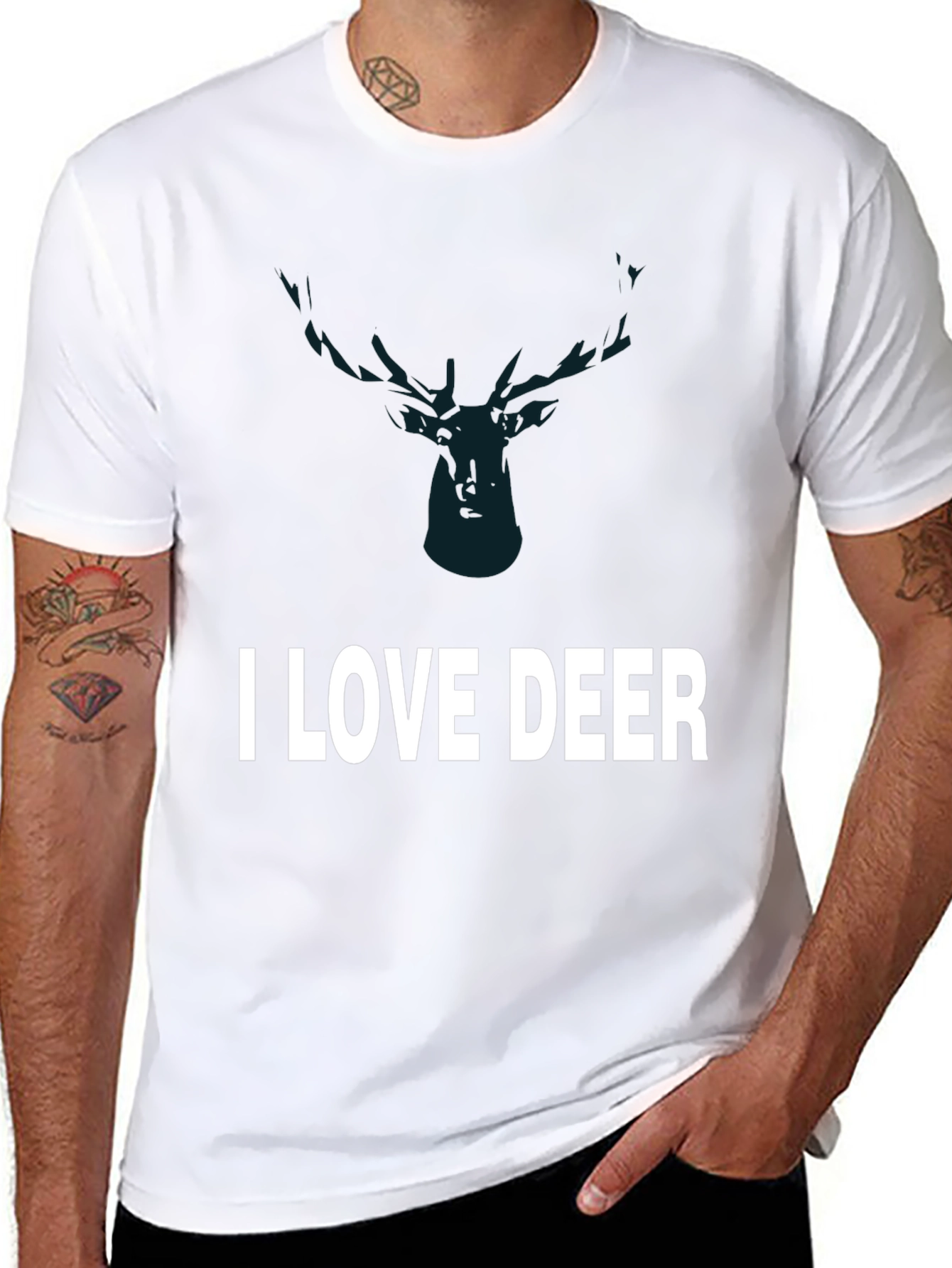 I Love Deer Graphic Tee - Black Cotton T-Shirt