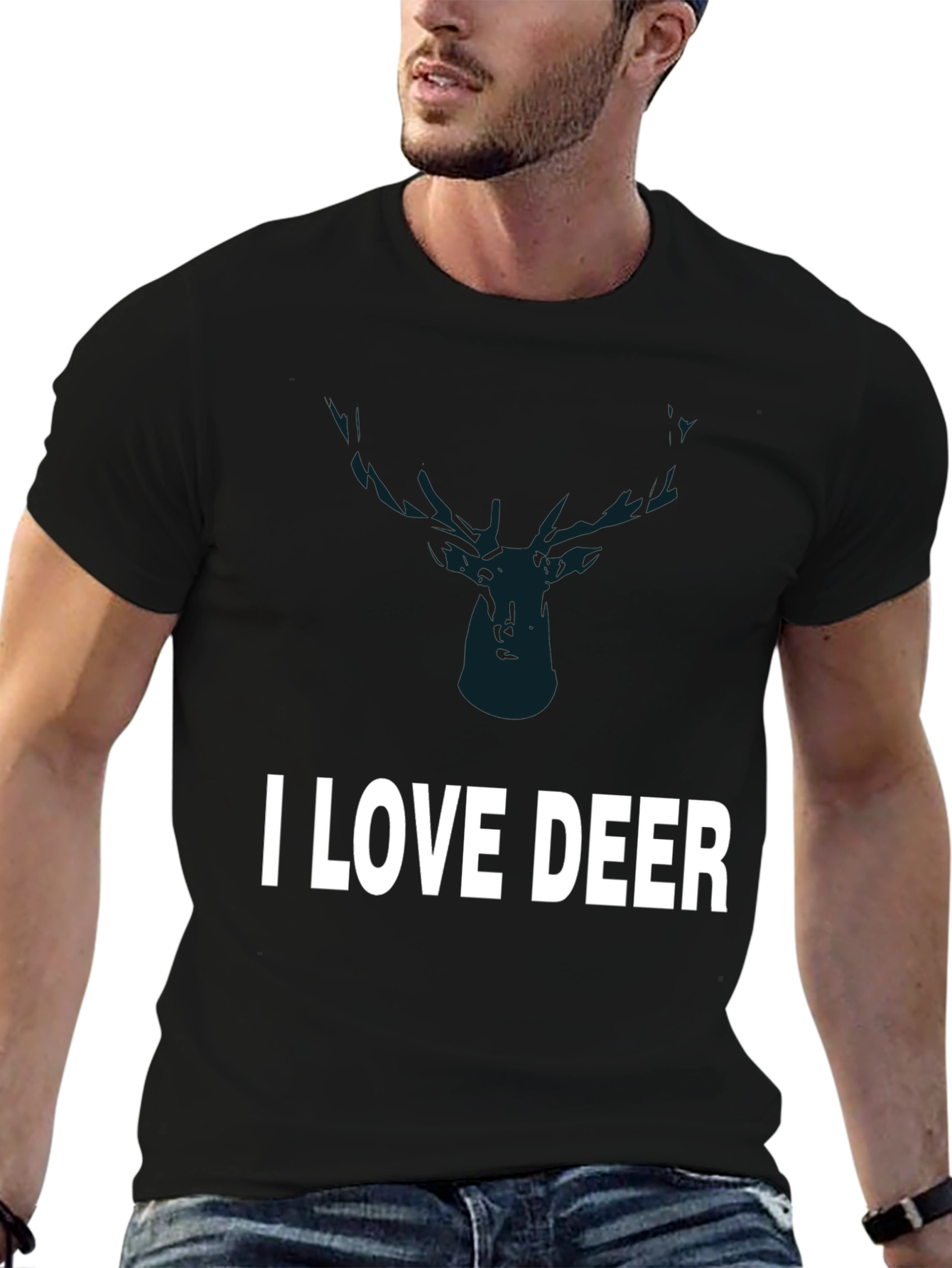 I Love Deer Graphic Tee - Black Cotton T-Shirt