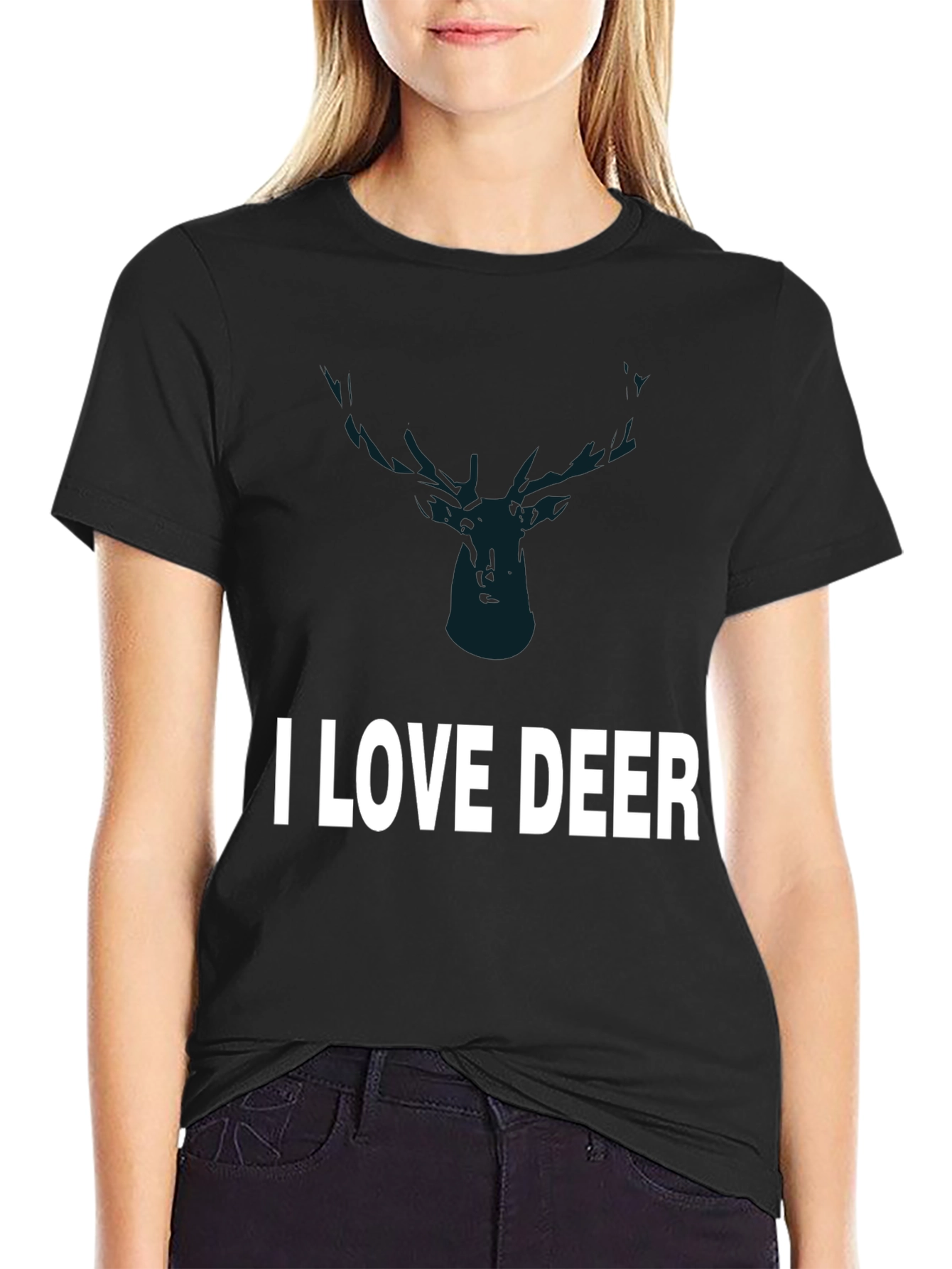 I Love Deer Graphic Tee - Black Cotton T-Shirt
