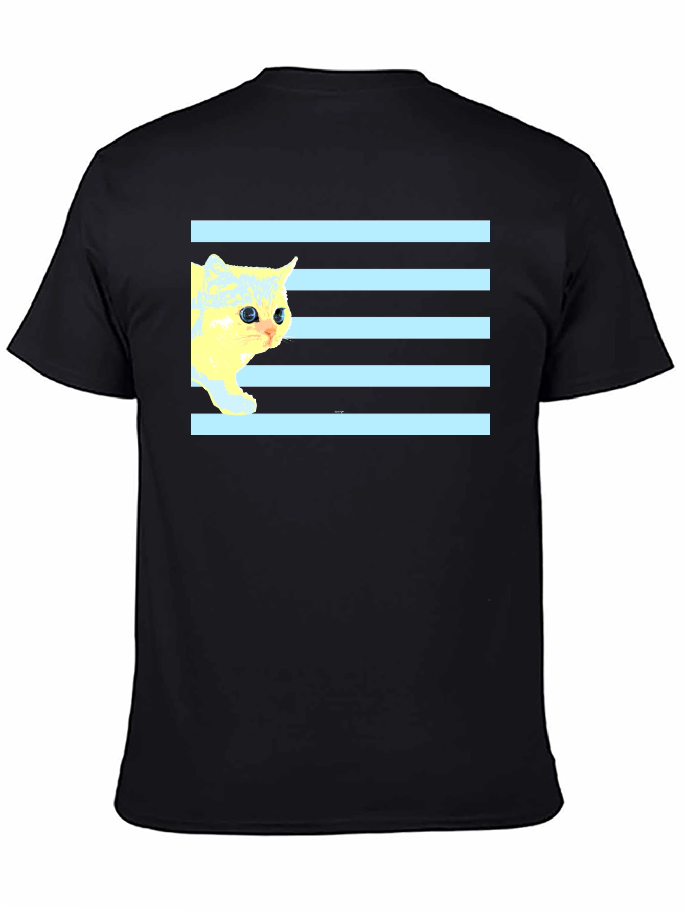 Striped Cat Tee - Graphic Print Black T-Shirt