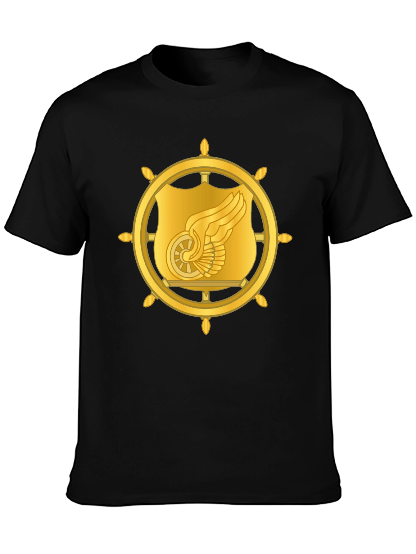 Golden Winged Wheel Graphic Black T-Shirt