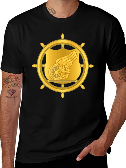 Golden Winged Wheel Graphic Black T-Shirt