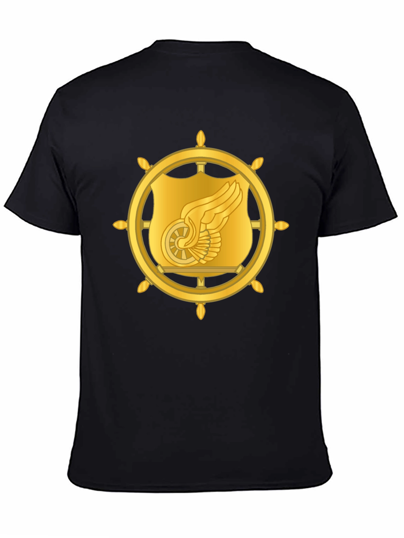 Golden Winged Wheel Graphic Black T-Shirt