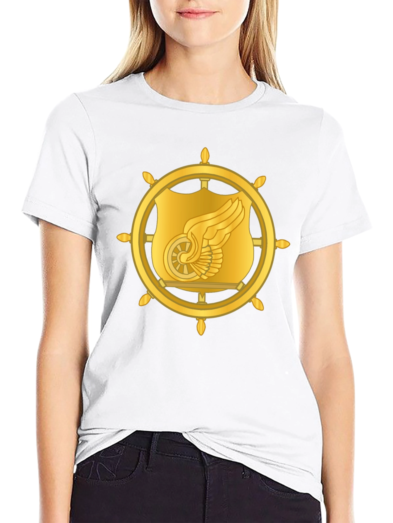 Golden Winged Wheel Graphic Black T-Shirt