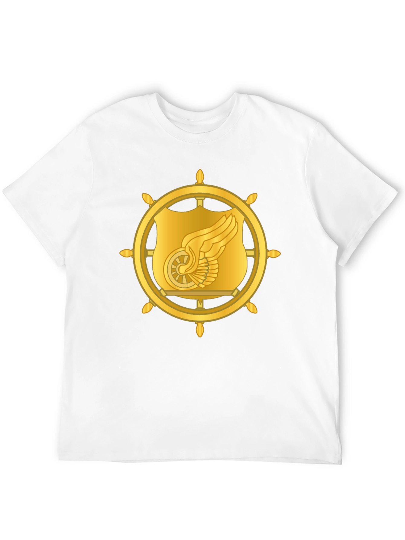 Golden Winged Wheel Graphic Black T-Shirt