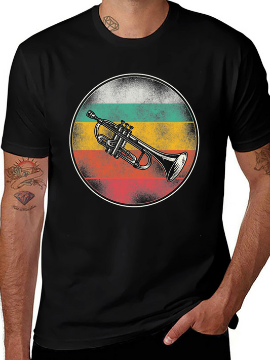 Trumpet Graphic Tee - Vintage Style Black T-Shirt