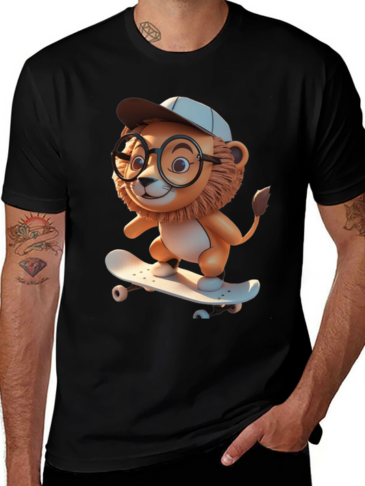 Lion Skateboard Graphic Tee - Cool Cartoon Style