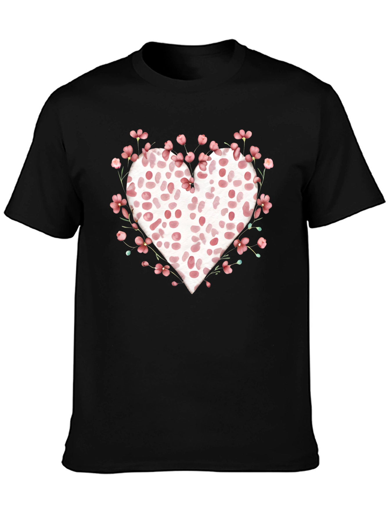 Floral Heart Print Black T-Shirt