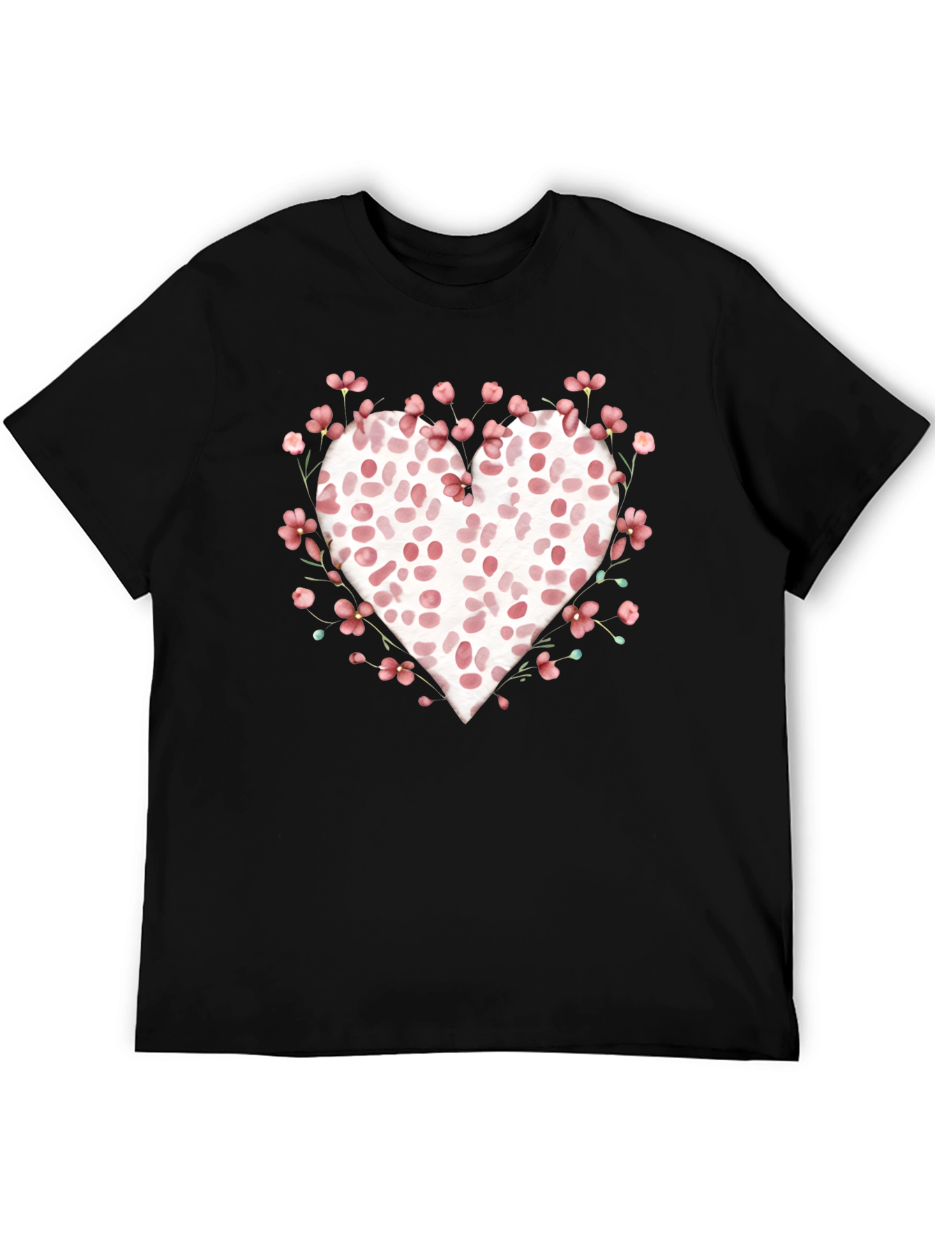 Floral Heart Print Black T-Shirt