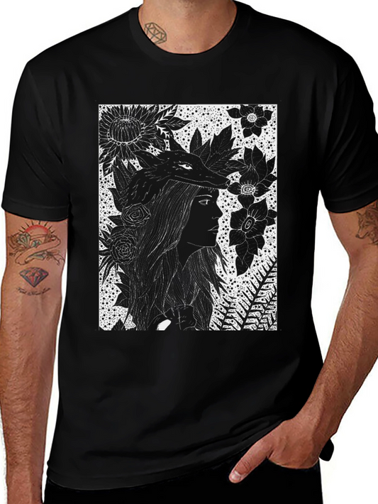 Black Floral Wolf Graphic Tee