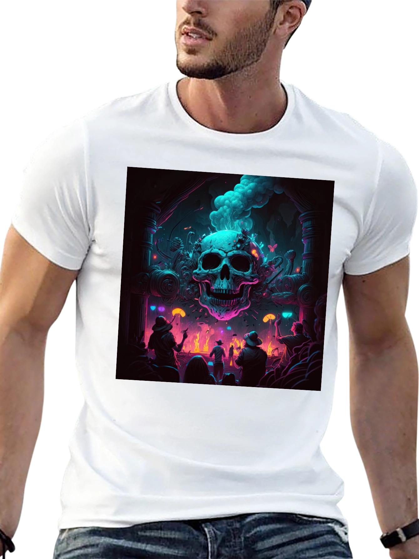 Skull Rave T-Shirt - Neon Gothic Style