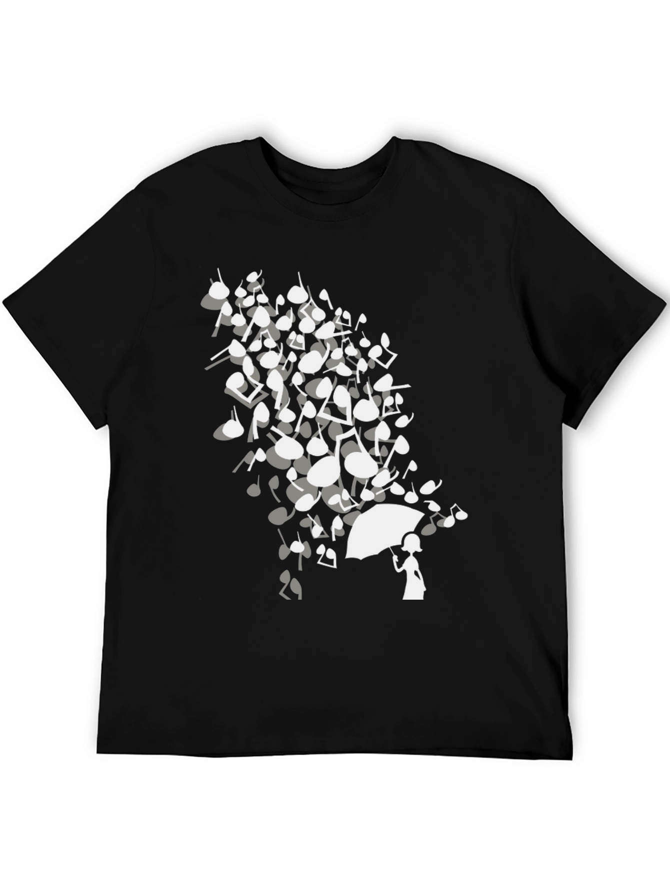 Musical Notes Umbrella Black T-Shirt
