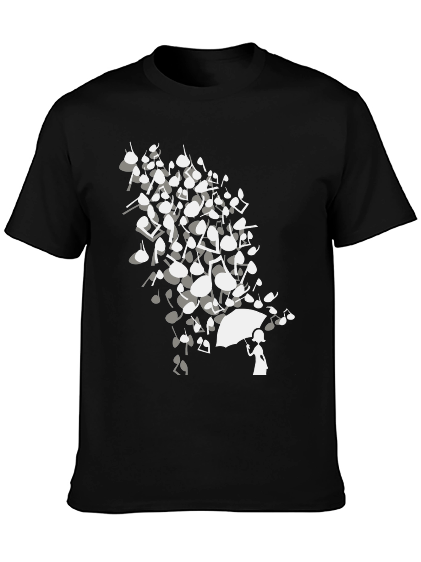 Musical Notes Umbrella Black T-Shirt