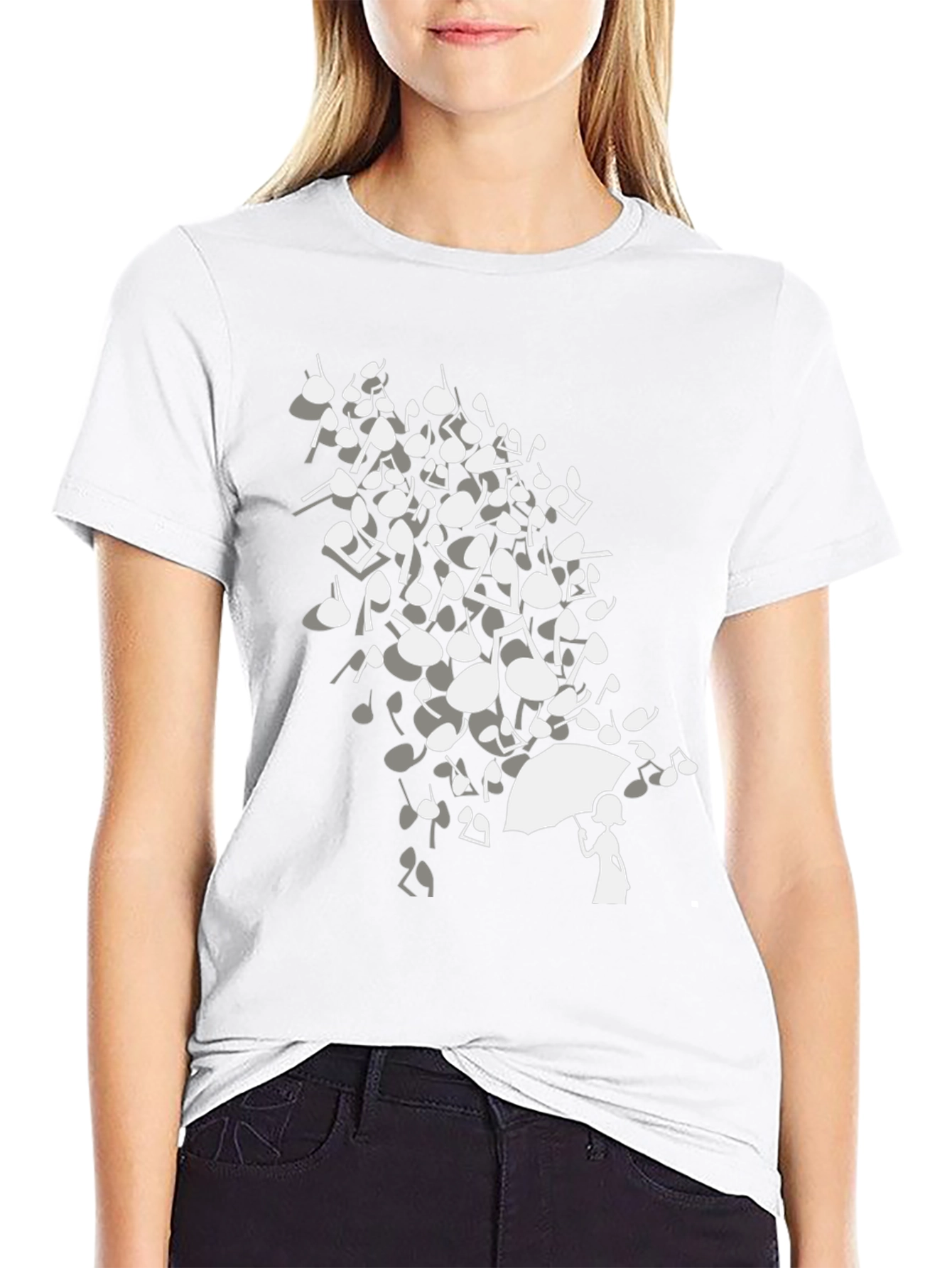 Musical Notes Umbrella Black T-Shirt
