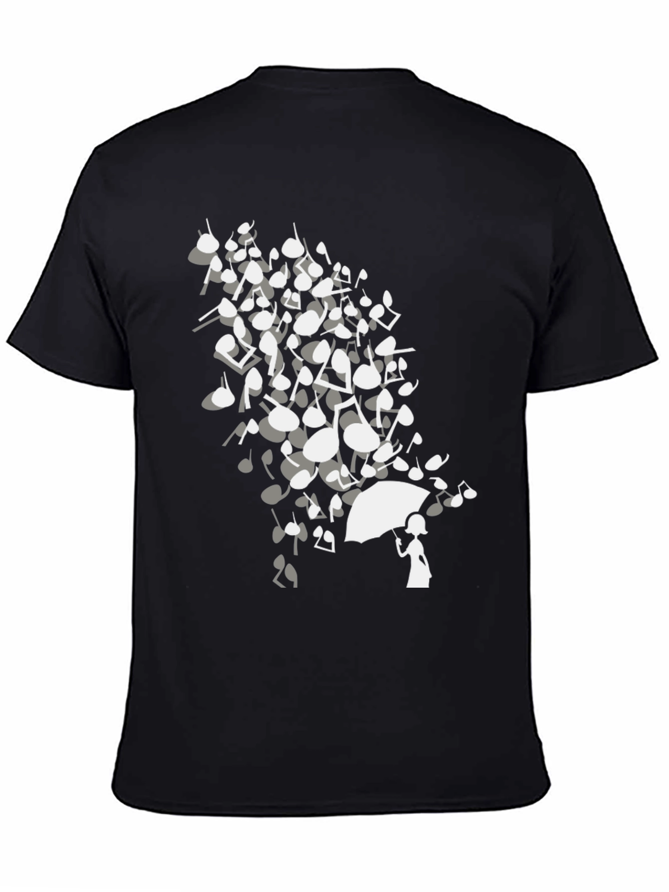 Musical Notes Umbrella Black T-Shirt