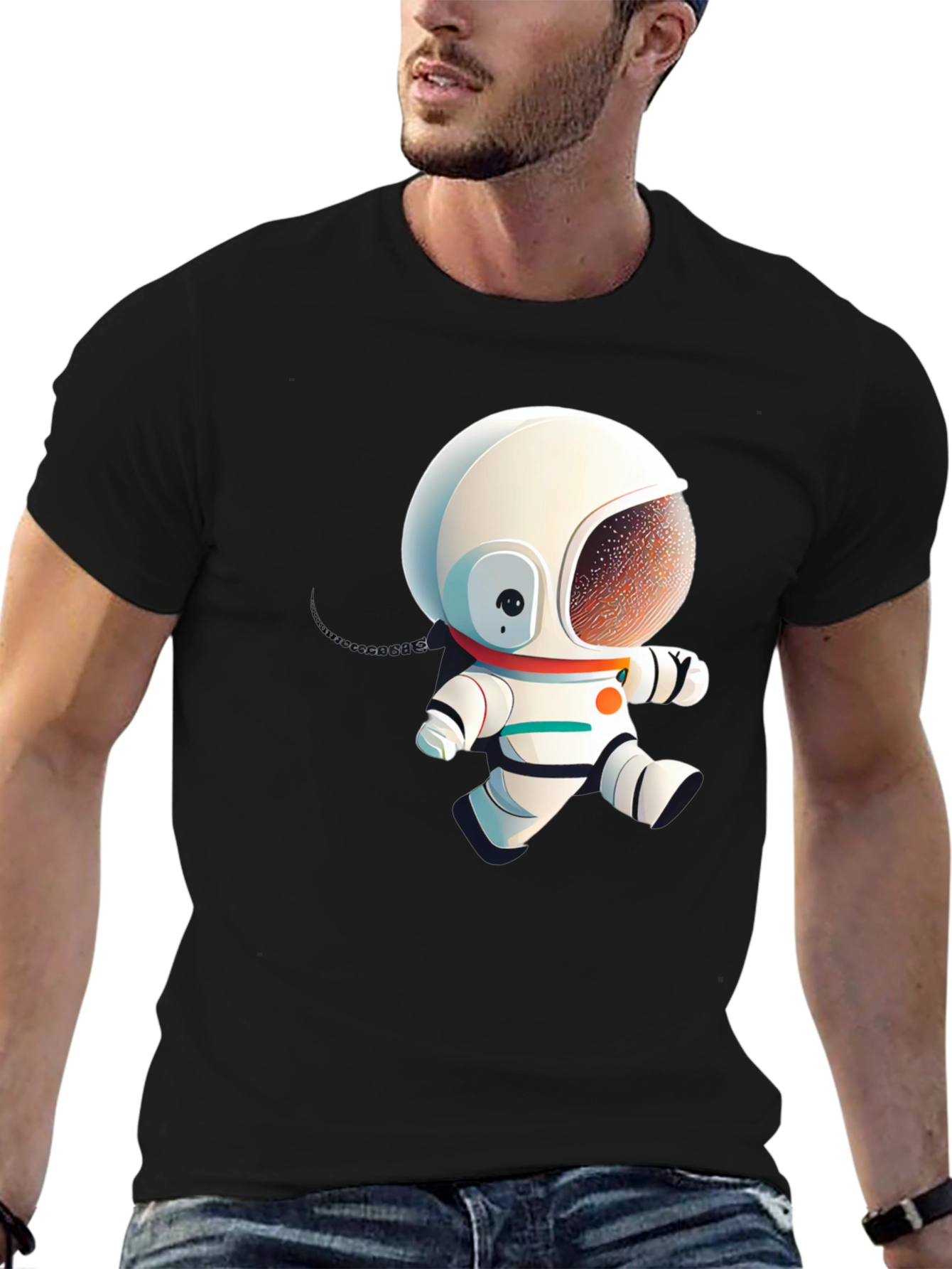 Astronaut Cartoon Graphic Black T-Shirt