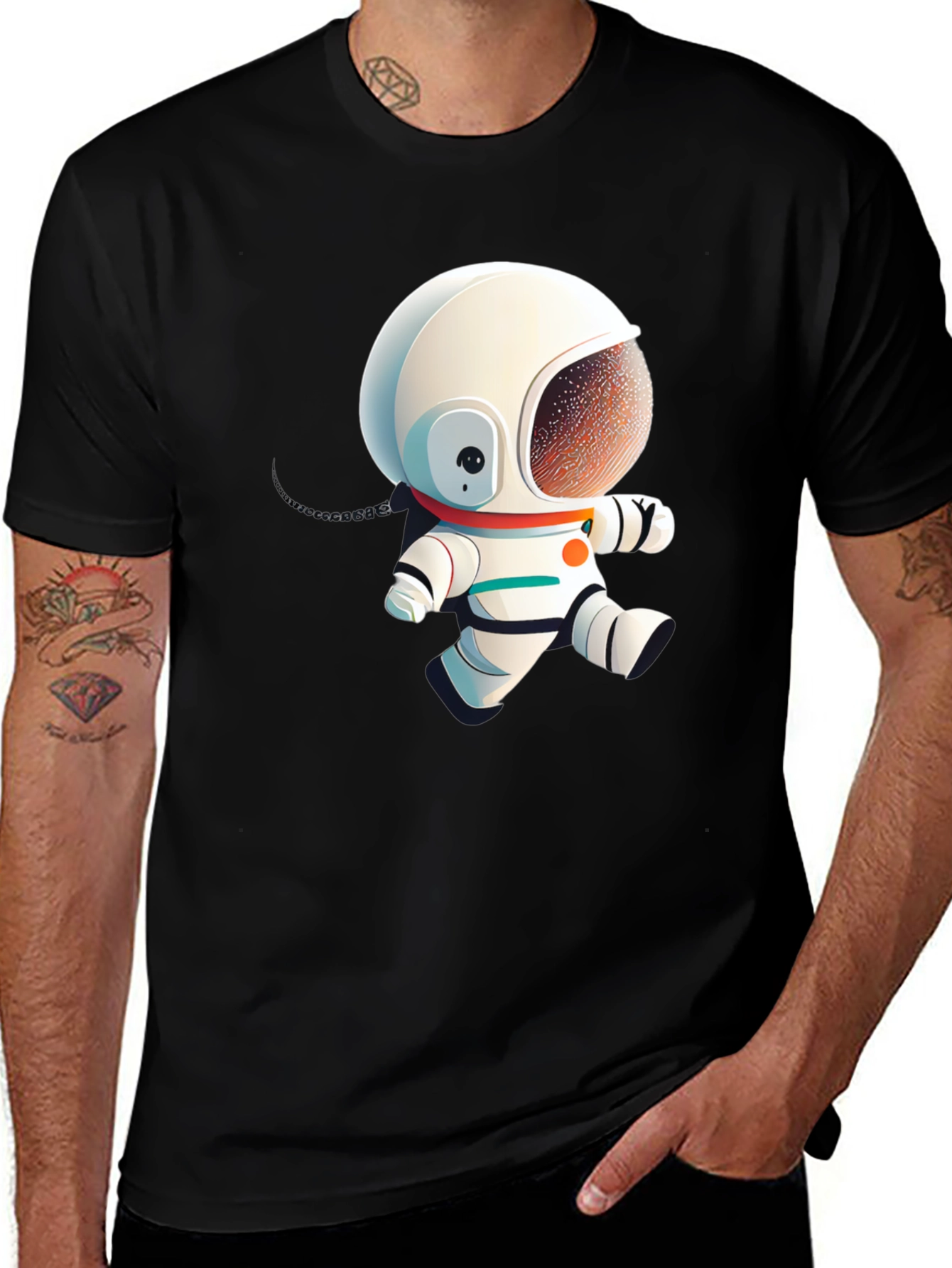 Astronaut Cartoon Graphic Black T-Shirt
