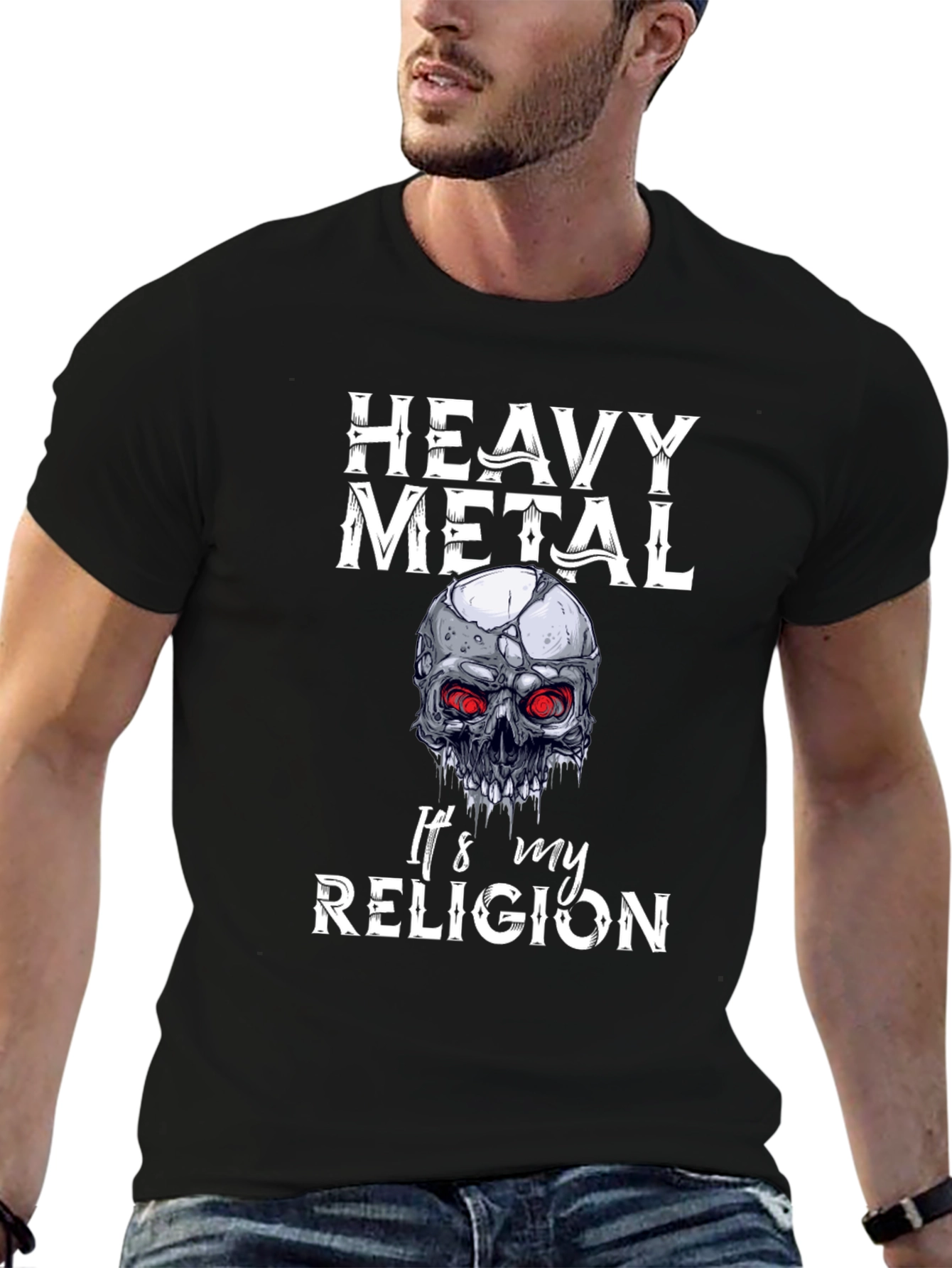 Heavy Metal Skull Graphic T-Shirt