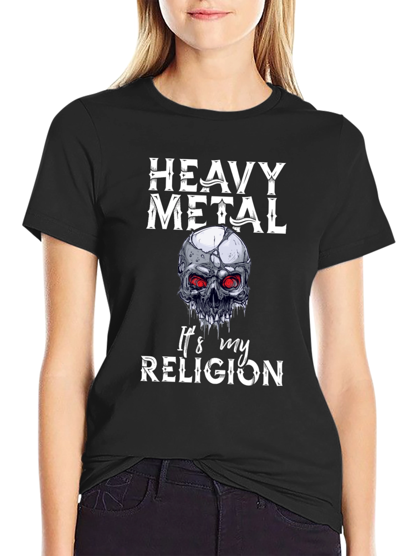 Heavy Metal Skull Graphic T-Shirt