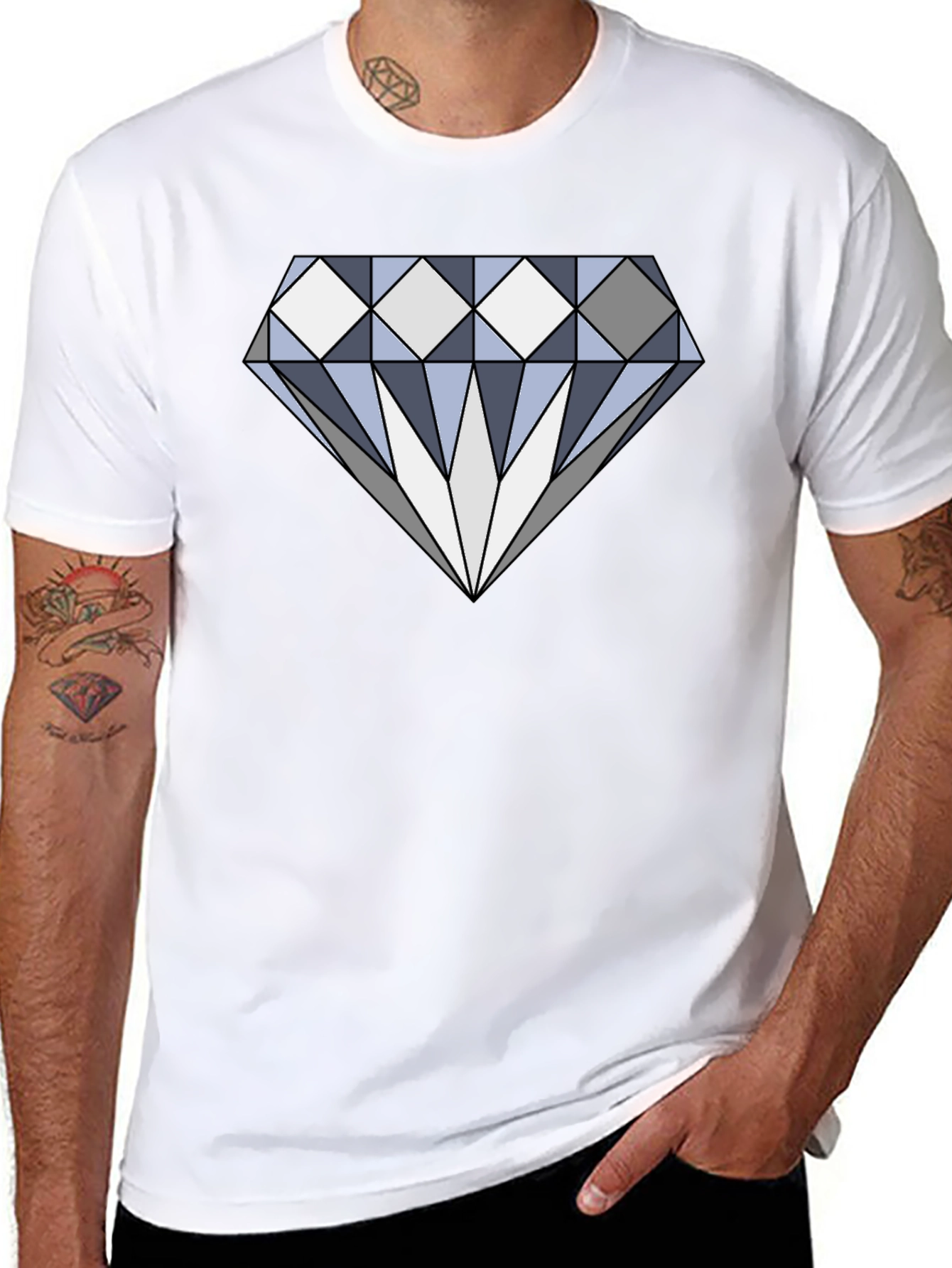 Diamond Graphic Print Black Cotton Tee