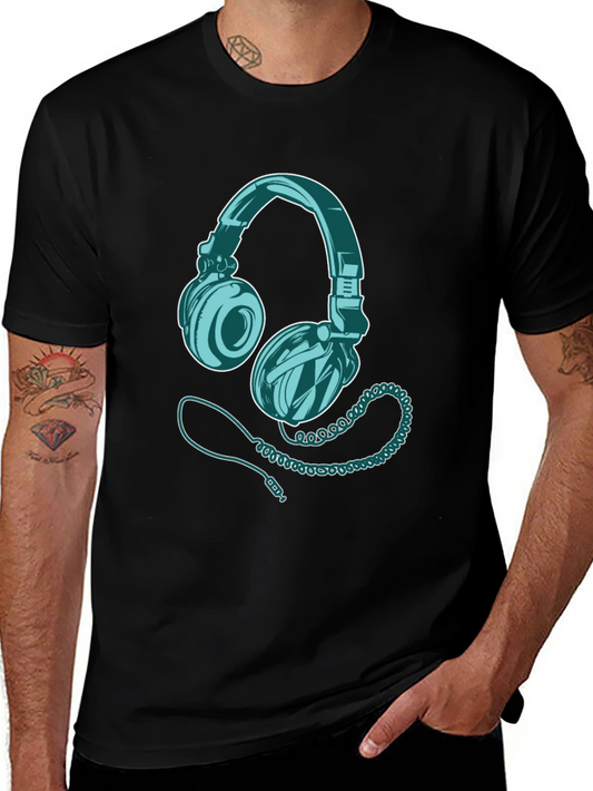 Headphone Graphic Print Black T-Shirt