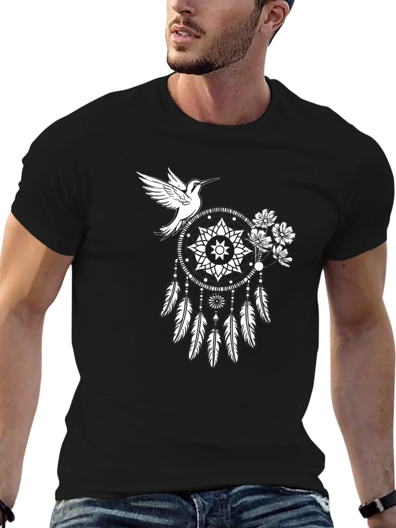 Dreamcatcher Bird Graphic Tee - Black