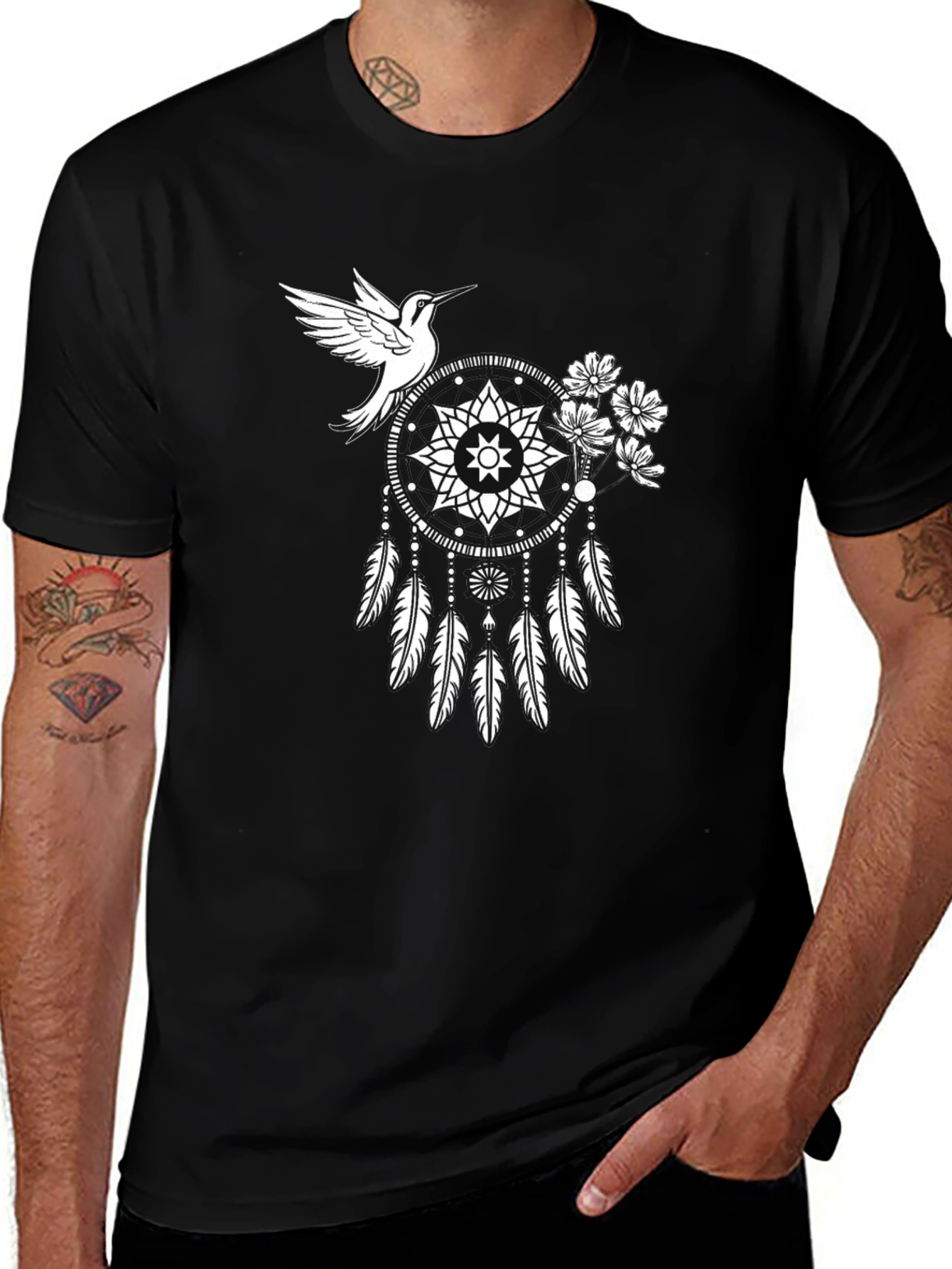 Dreamcatcher Bird Graphic Tee - Black