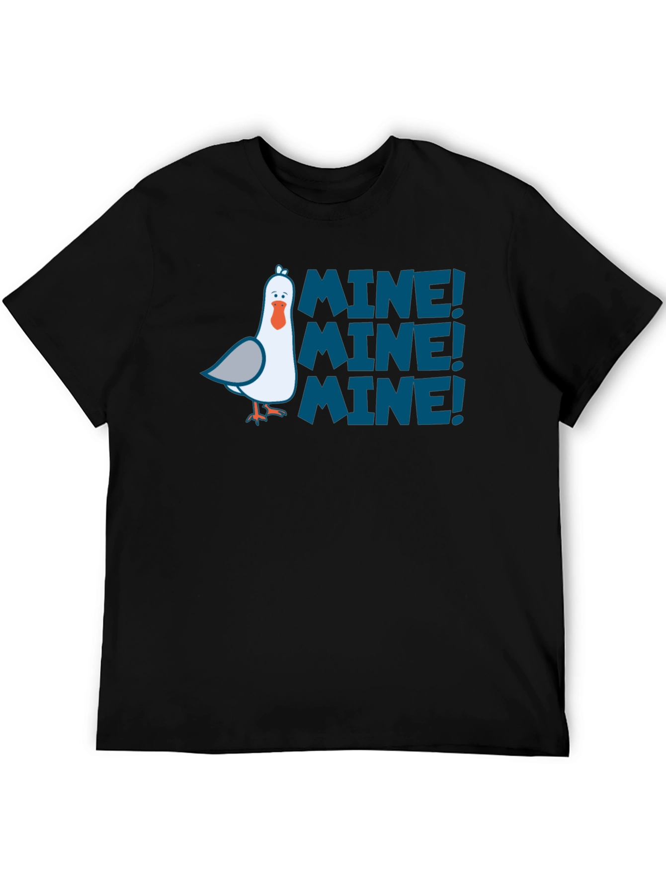 Mine! Graphic Print T-Shirt - Black Funny Seagull Design