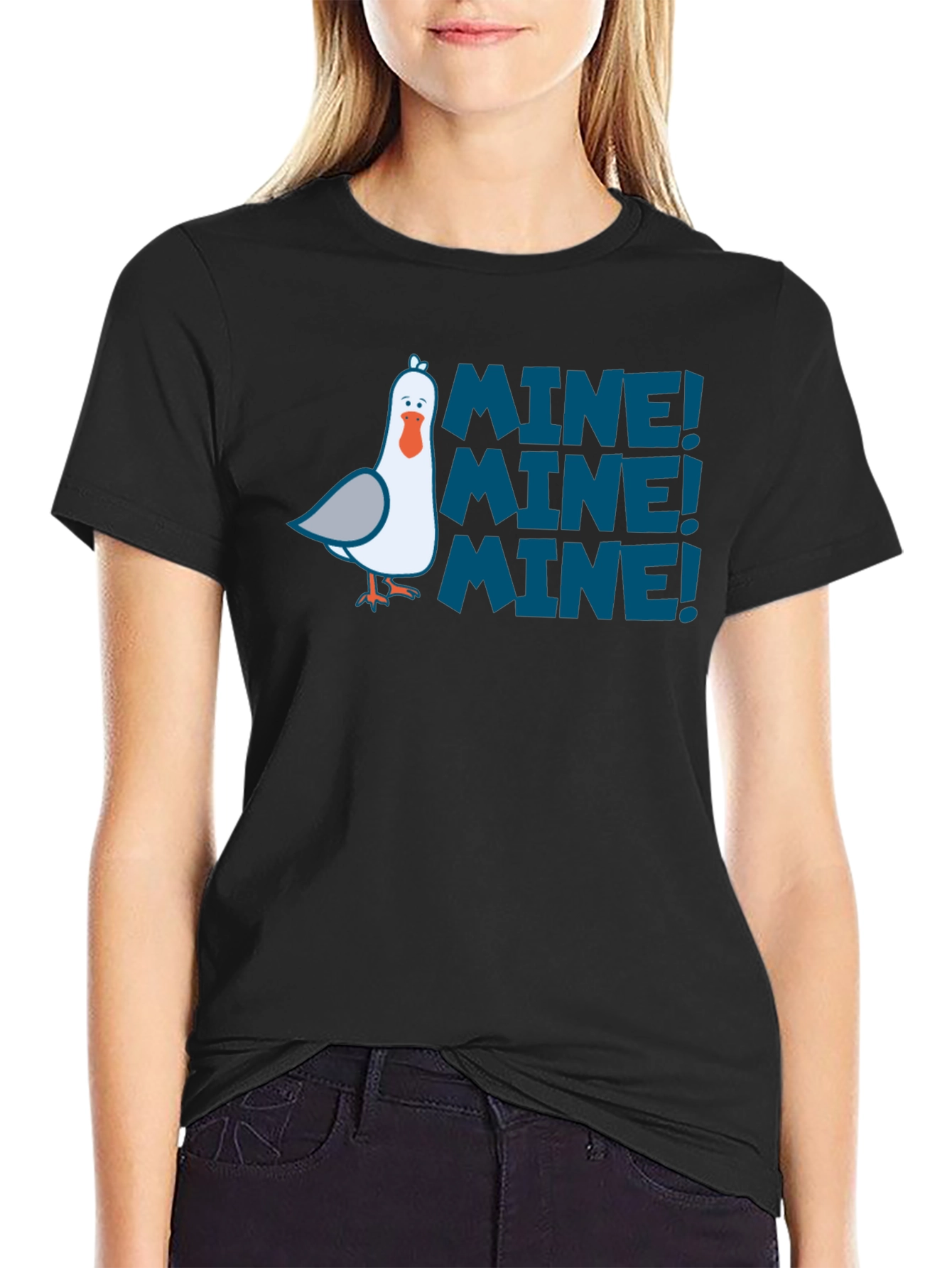 Mine! Graphic Print T-Shirt - Black Funny Seagull Design