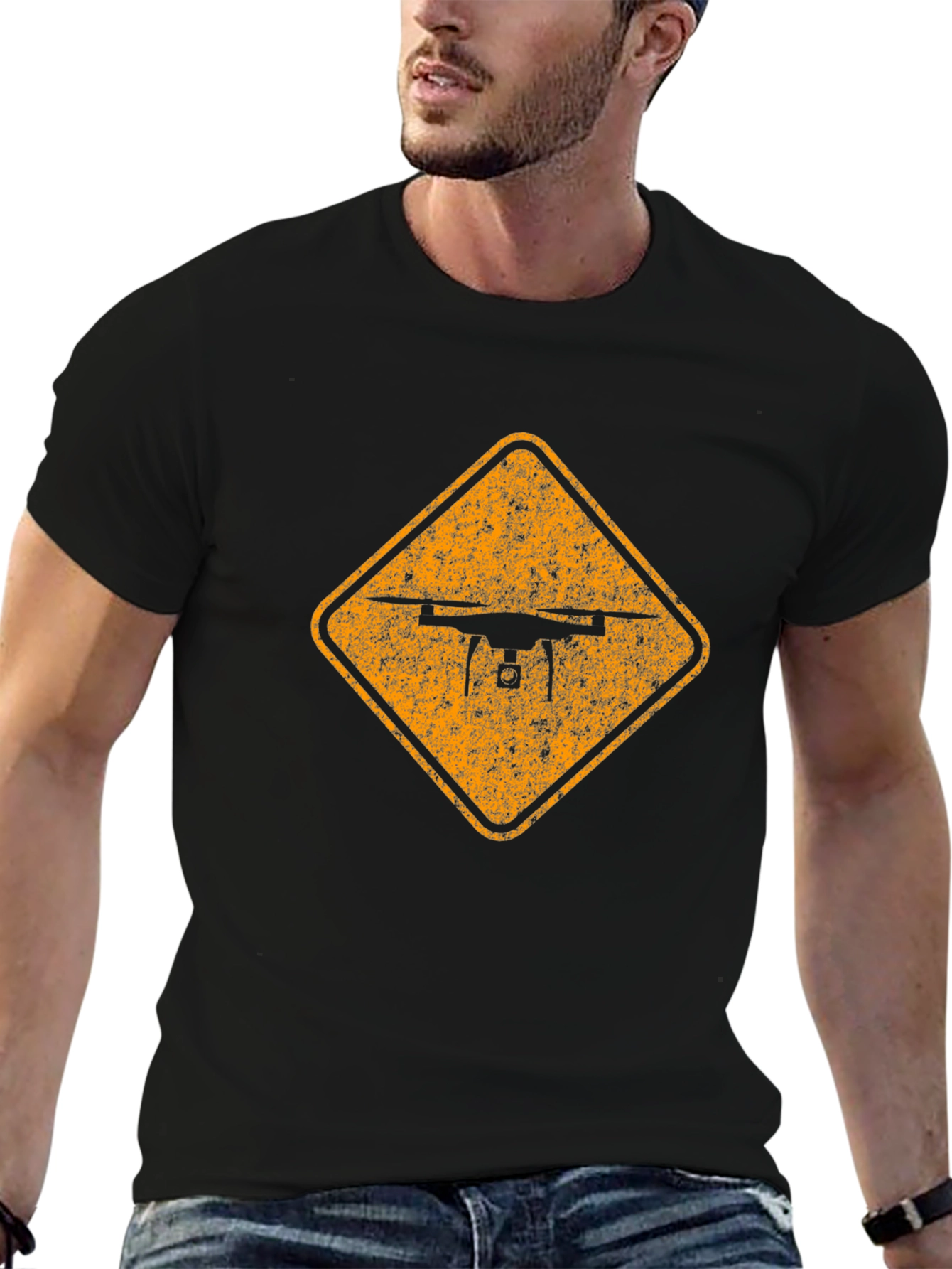 Drone Crossing Sign - Mens Black Graphic Tee