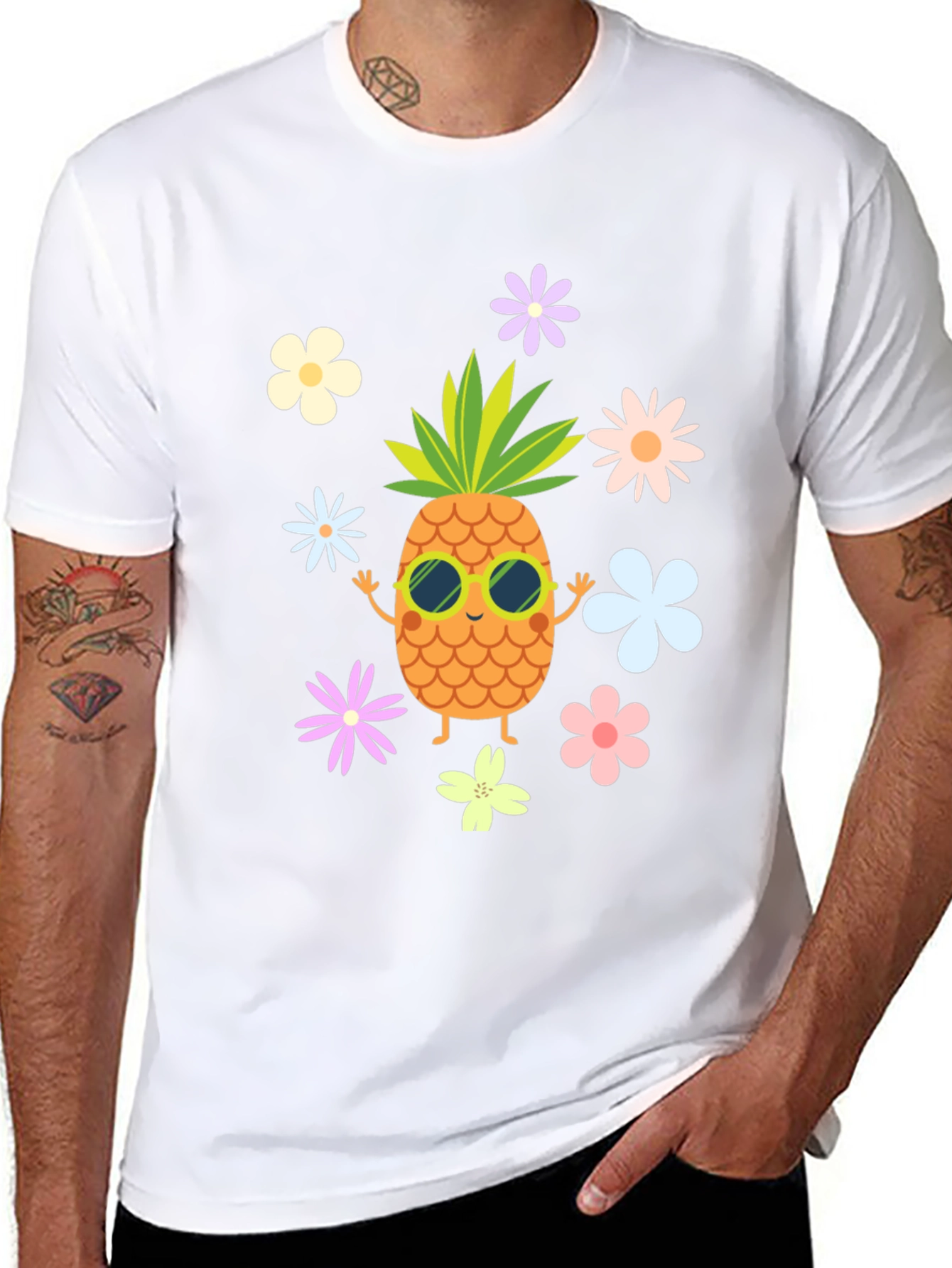 Tropical Pineapple Flower Graphic T-Shirt