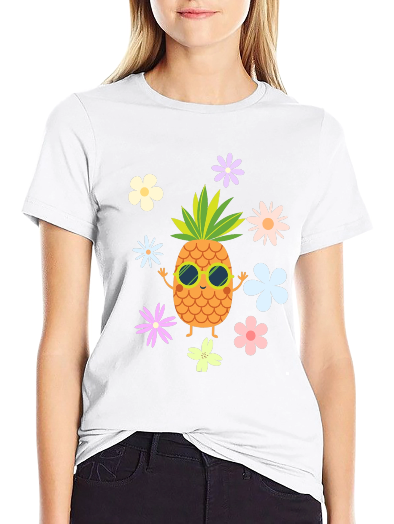 Tropical Pineapple Flower Graphic T-Shirt