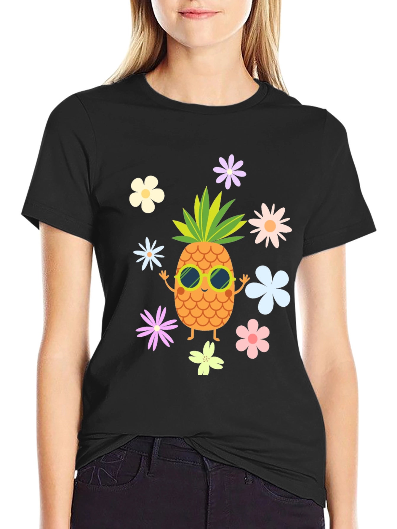 Tropical Pineapple Flower Graphic T-Shirt