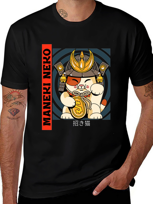 Maneki Neko Samurai Cat T-Shirt - Lucky Cat Tee