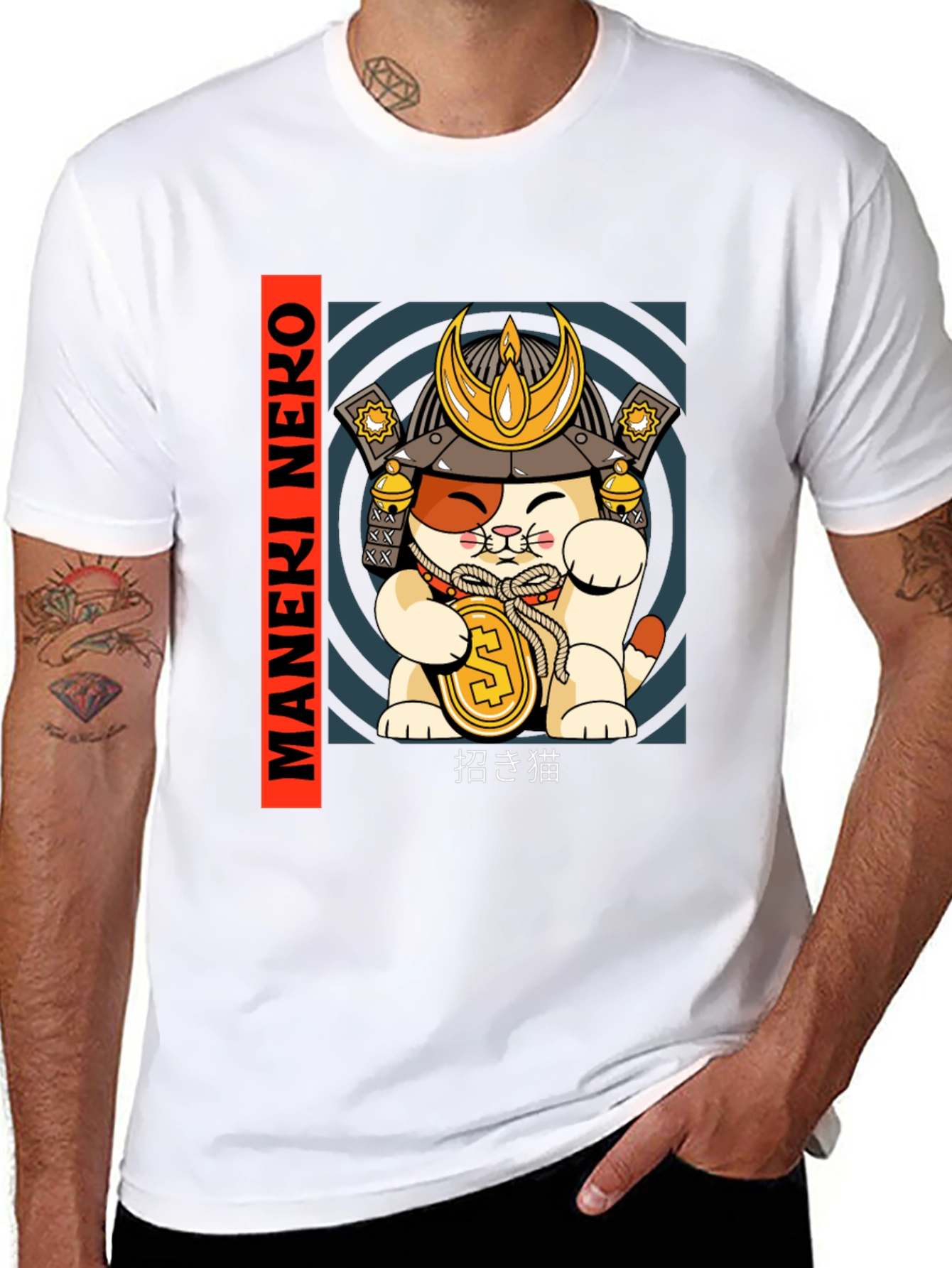 Maneki Neko Samurai Cat T-Shirt - Lucky Cat Tee