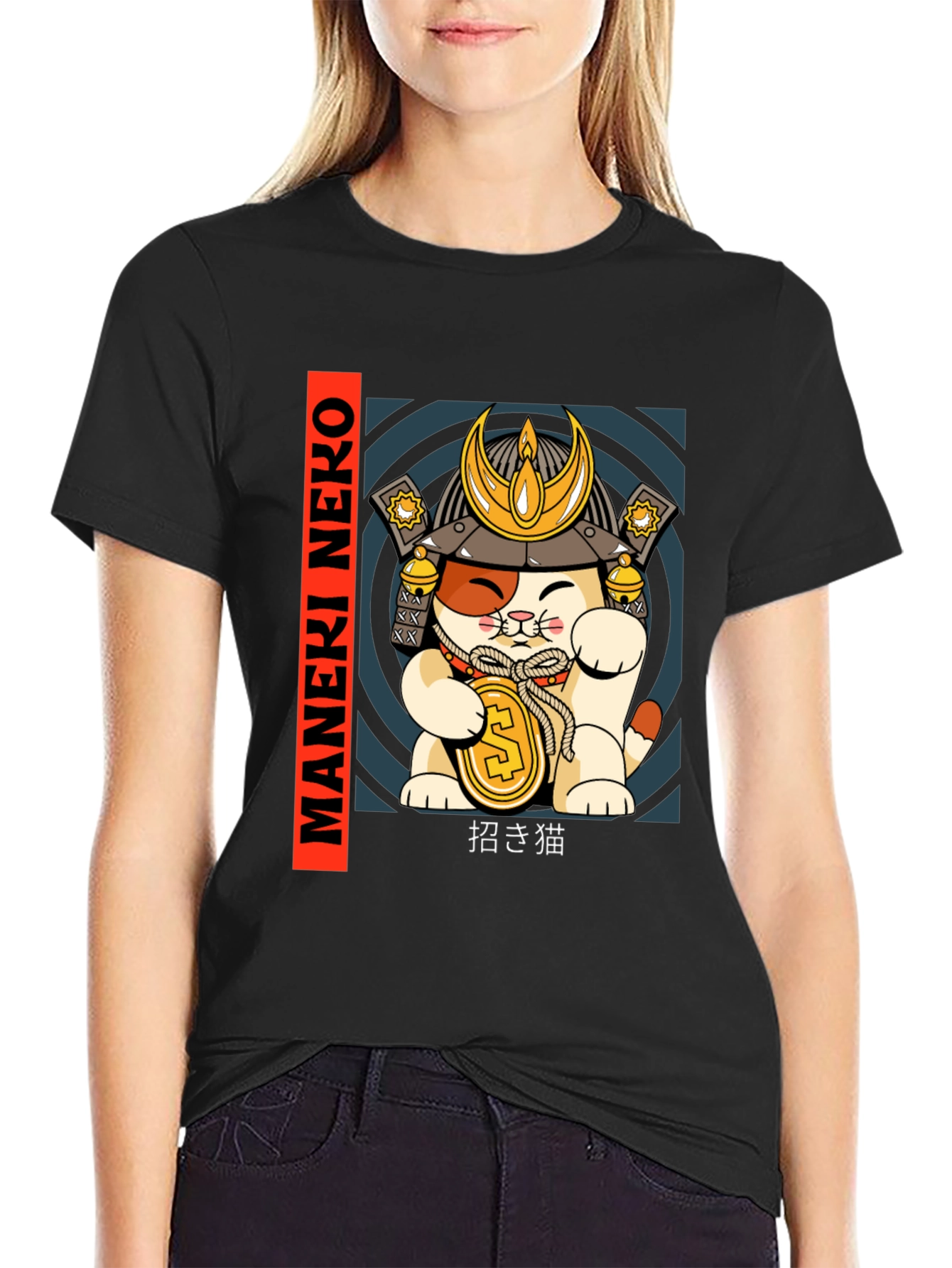 Maneki Neko Samurai Cat T-Shirt - Lucky Cat Tee