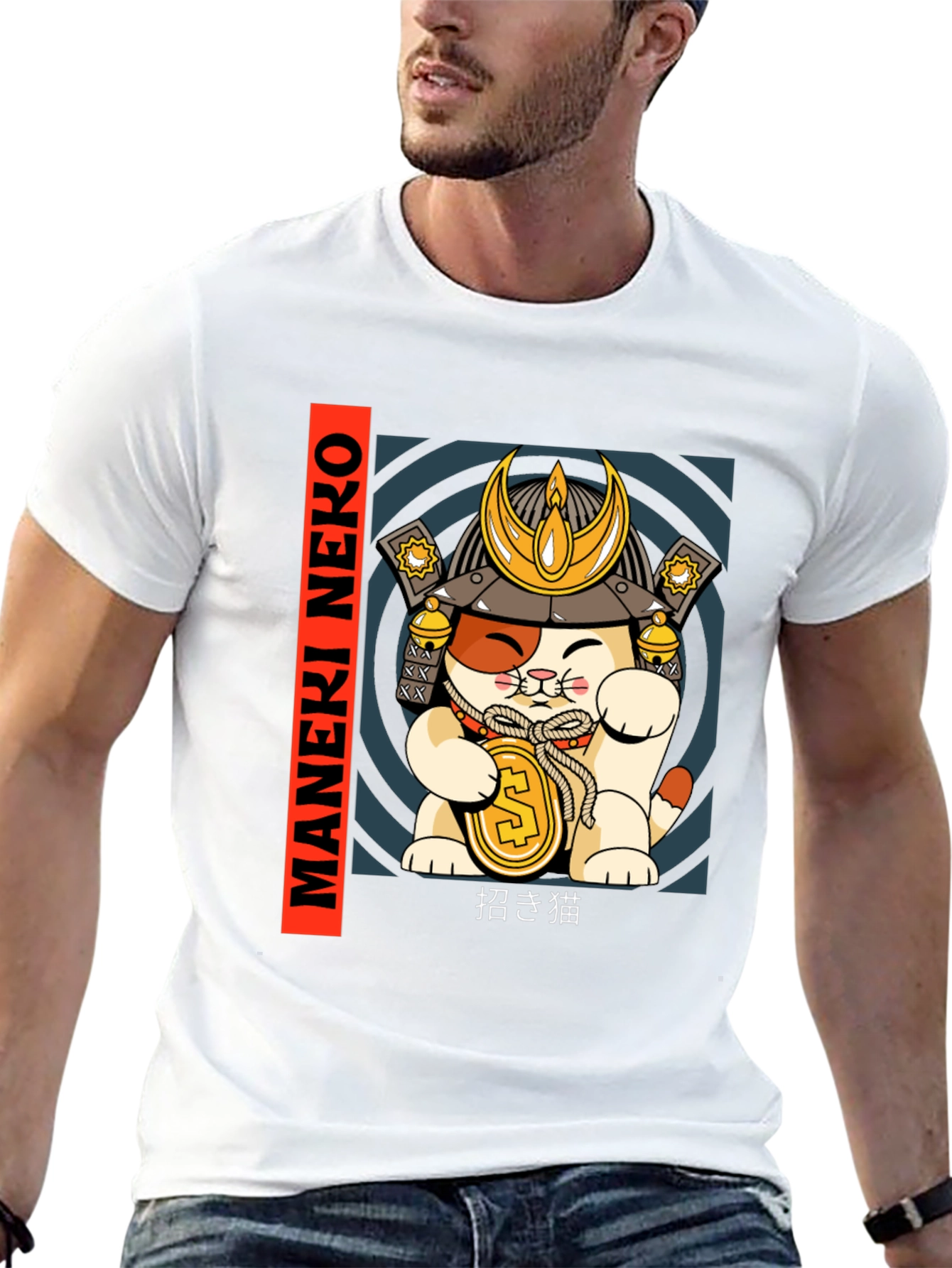 Maneki Neko Samurai Cat T-Shirt - Lucky Cat Tee