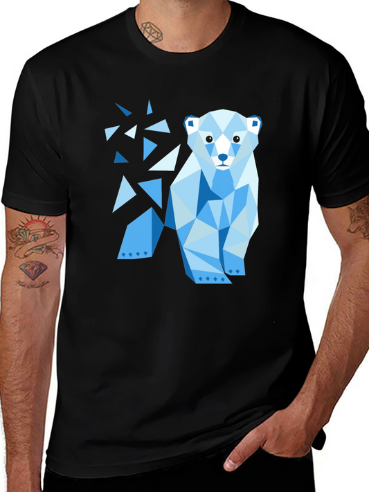 Geometric Polar Bear Black T-Shirt