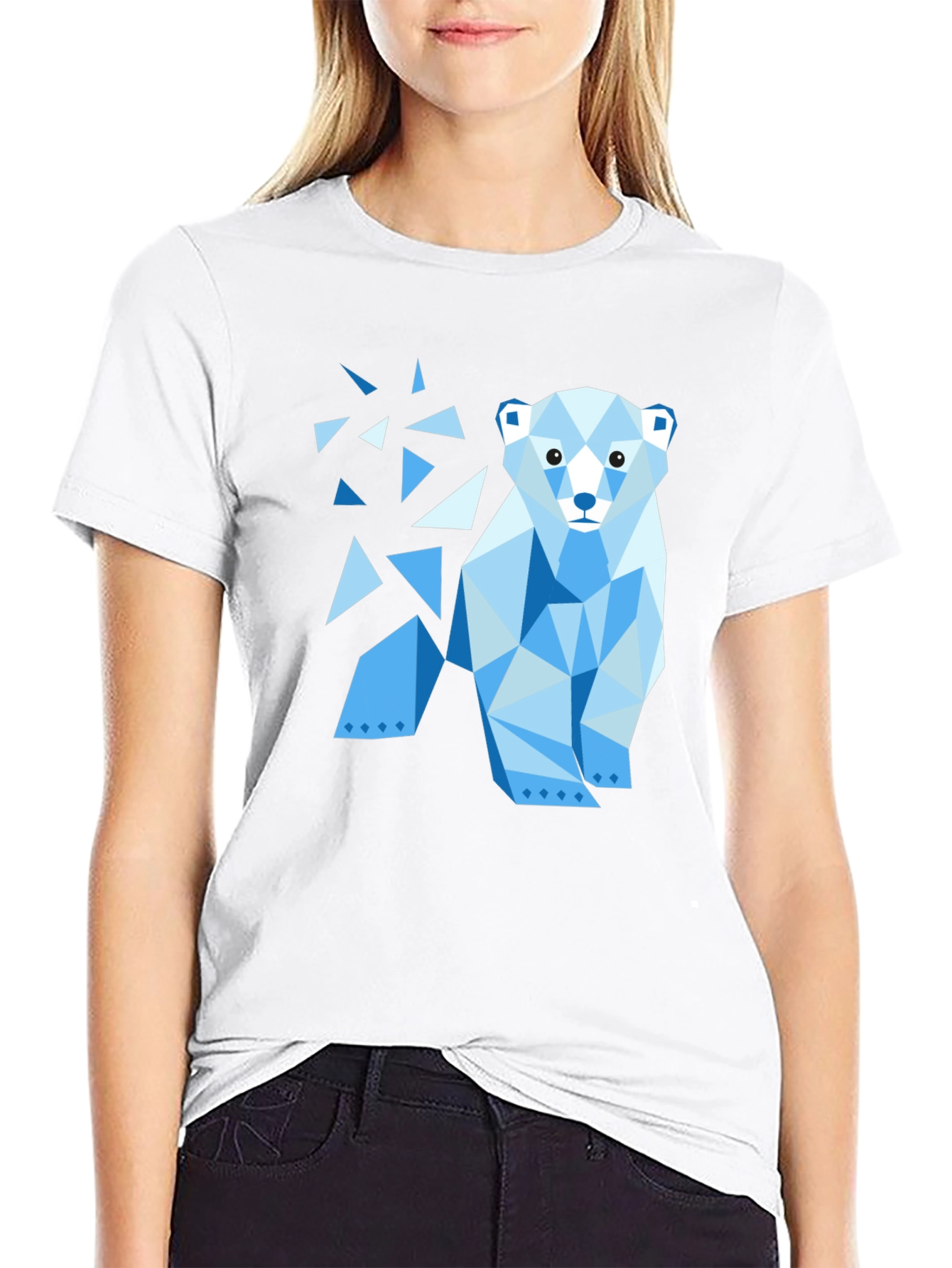 Geometric Polar Bear Black T-Shirt