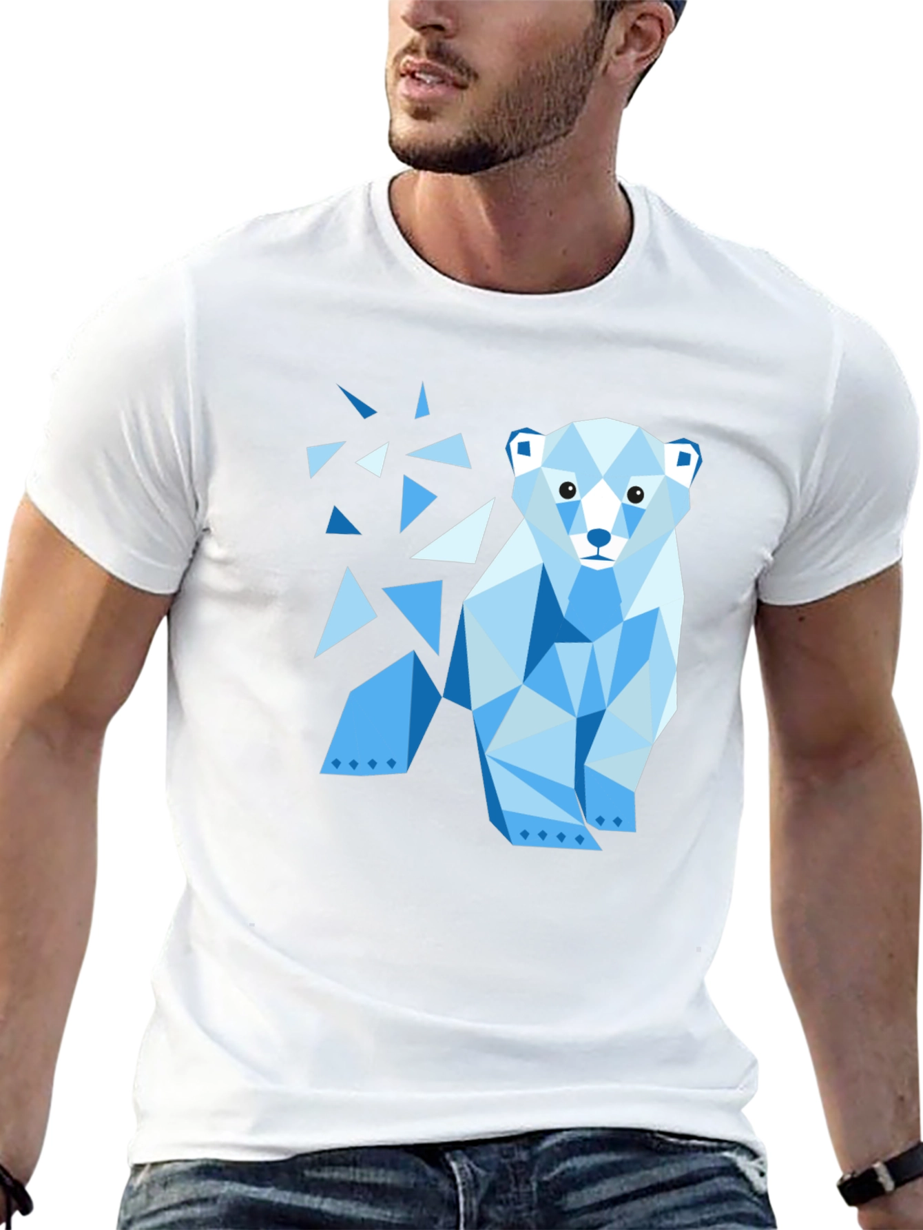 Geometric Polar Bear Black T-Shirt