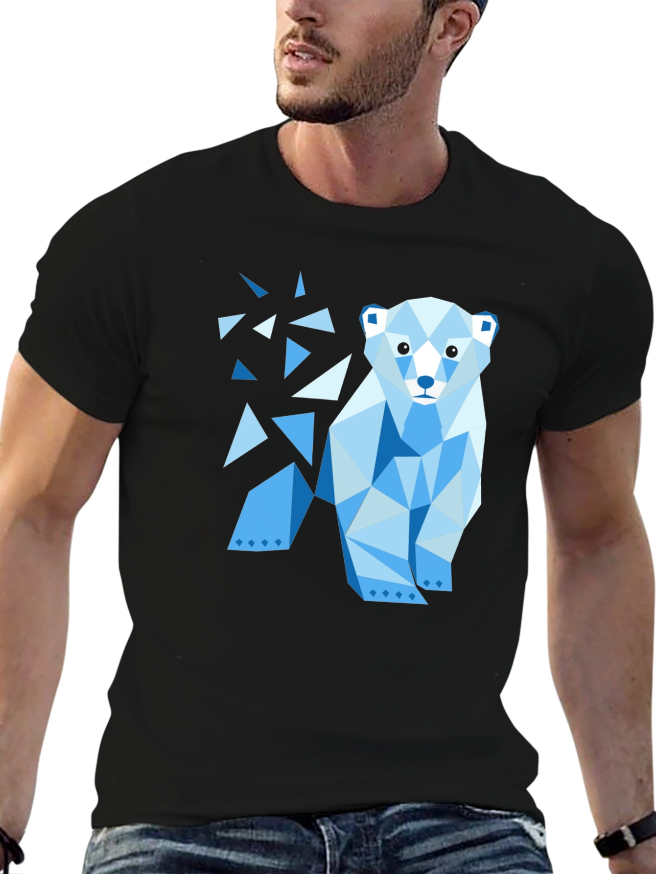 Geometric Polar Bear Black T-Shirt