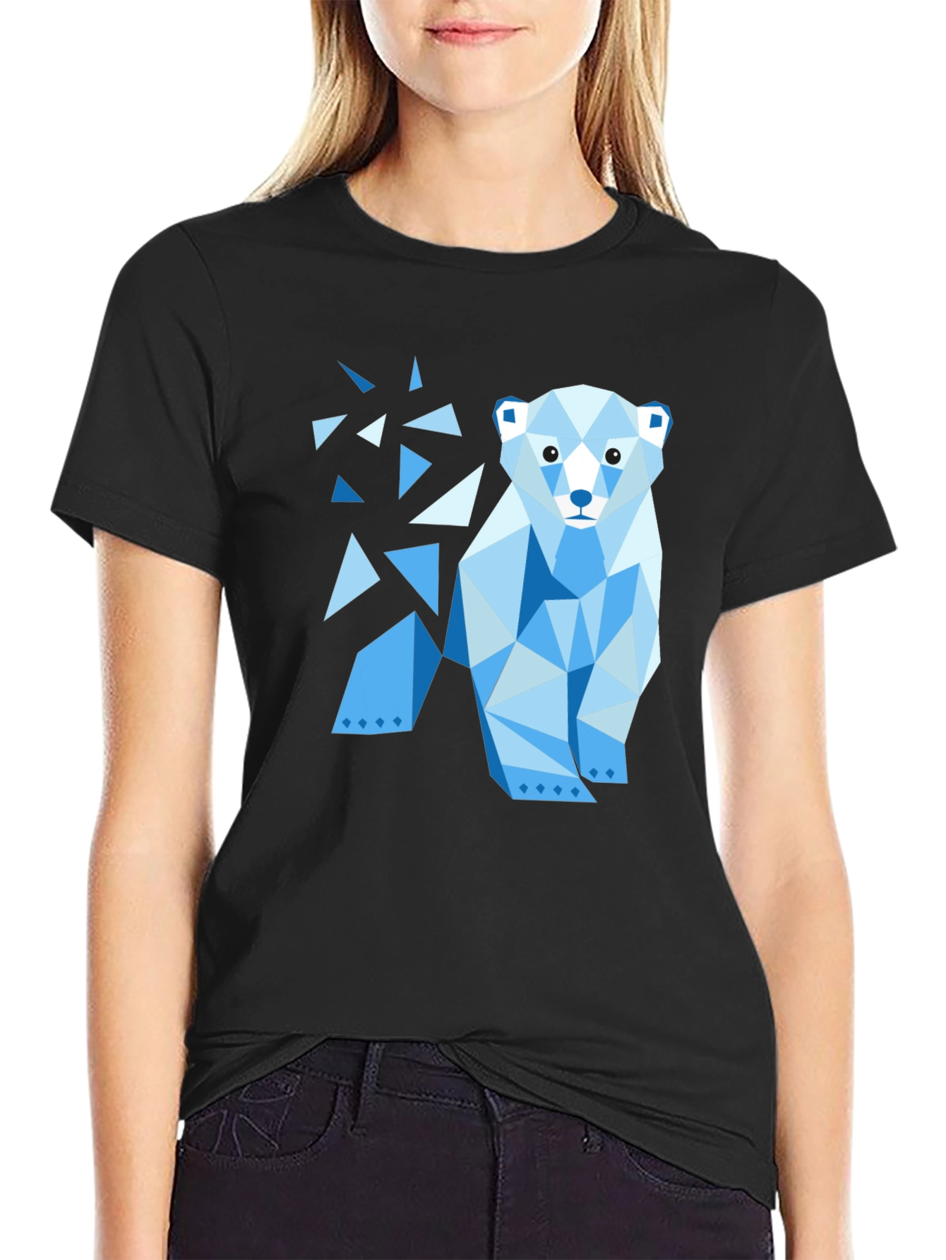 Geometric Polar Bear Black T-Shirt