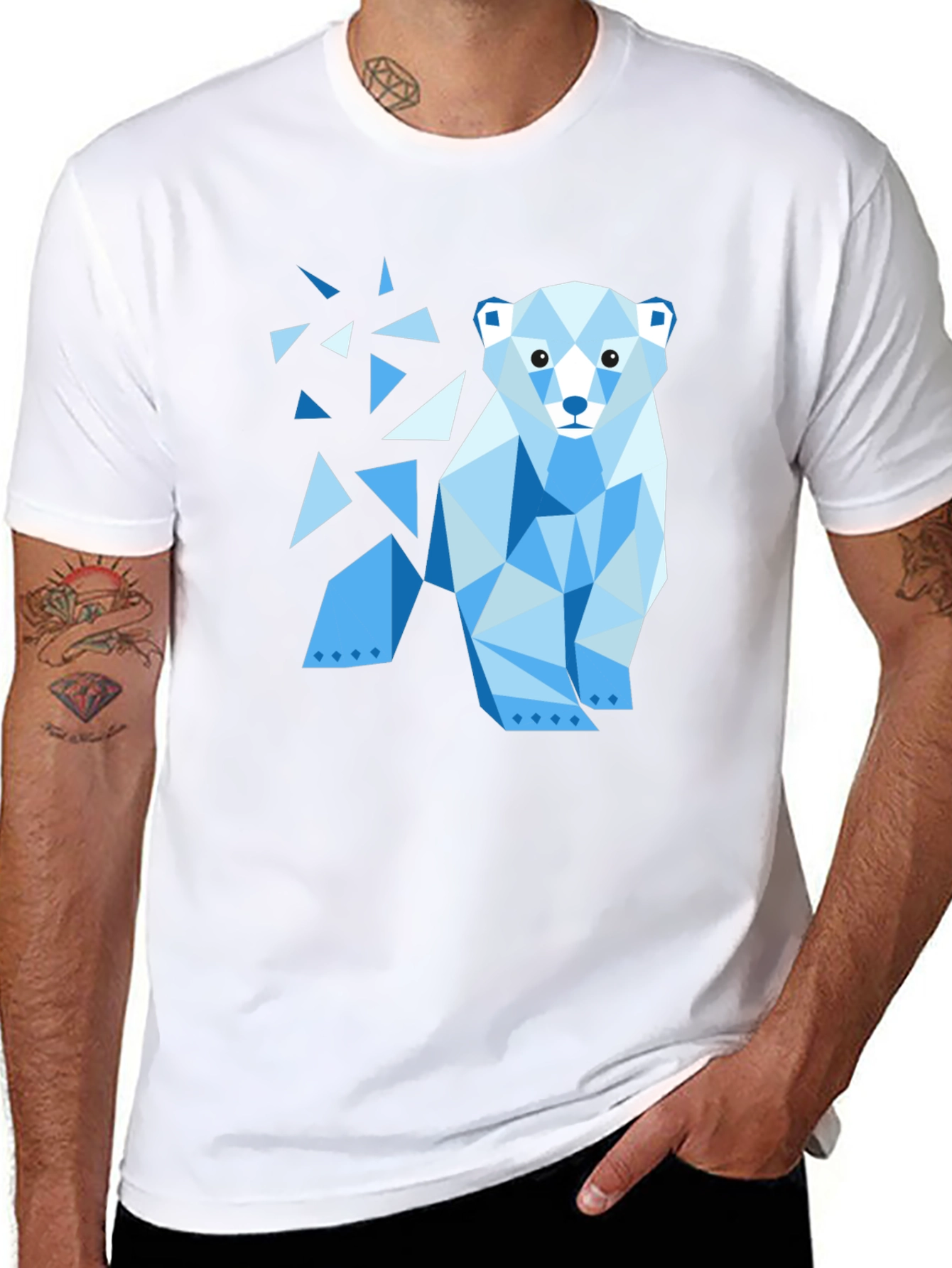 Geometric Polar Bear Black T-Shirt