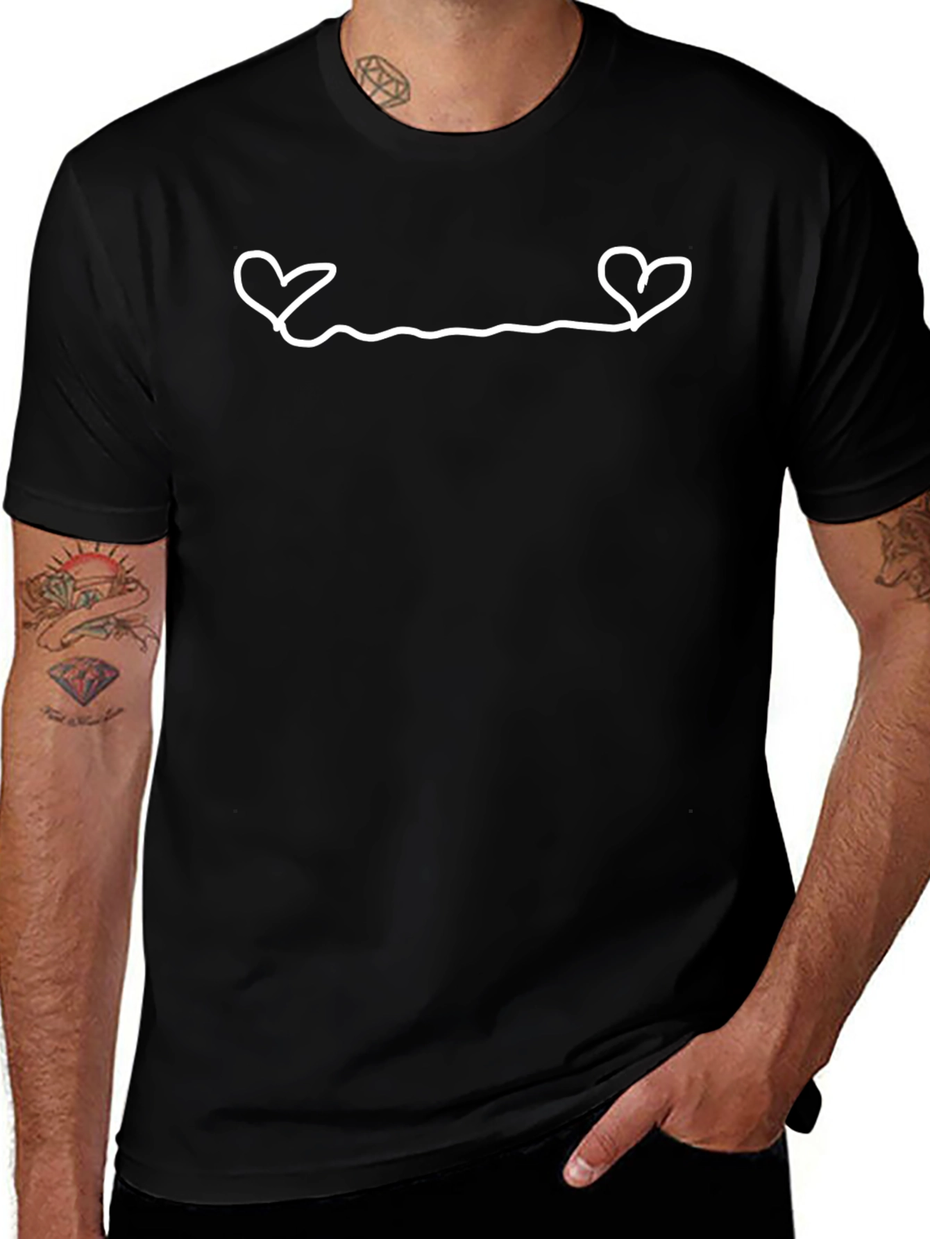 Heart String Graphic Black T-Shirt