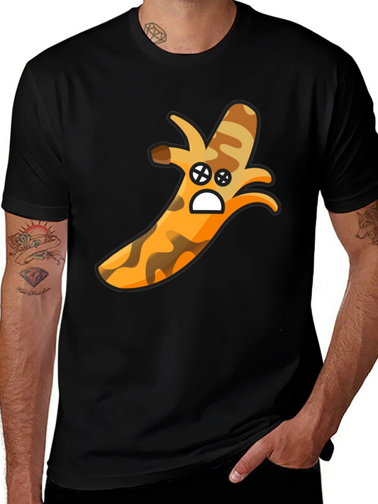 Camouflage Banana Cartoon Graphic Black T-Shirt