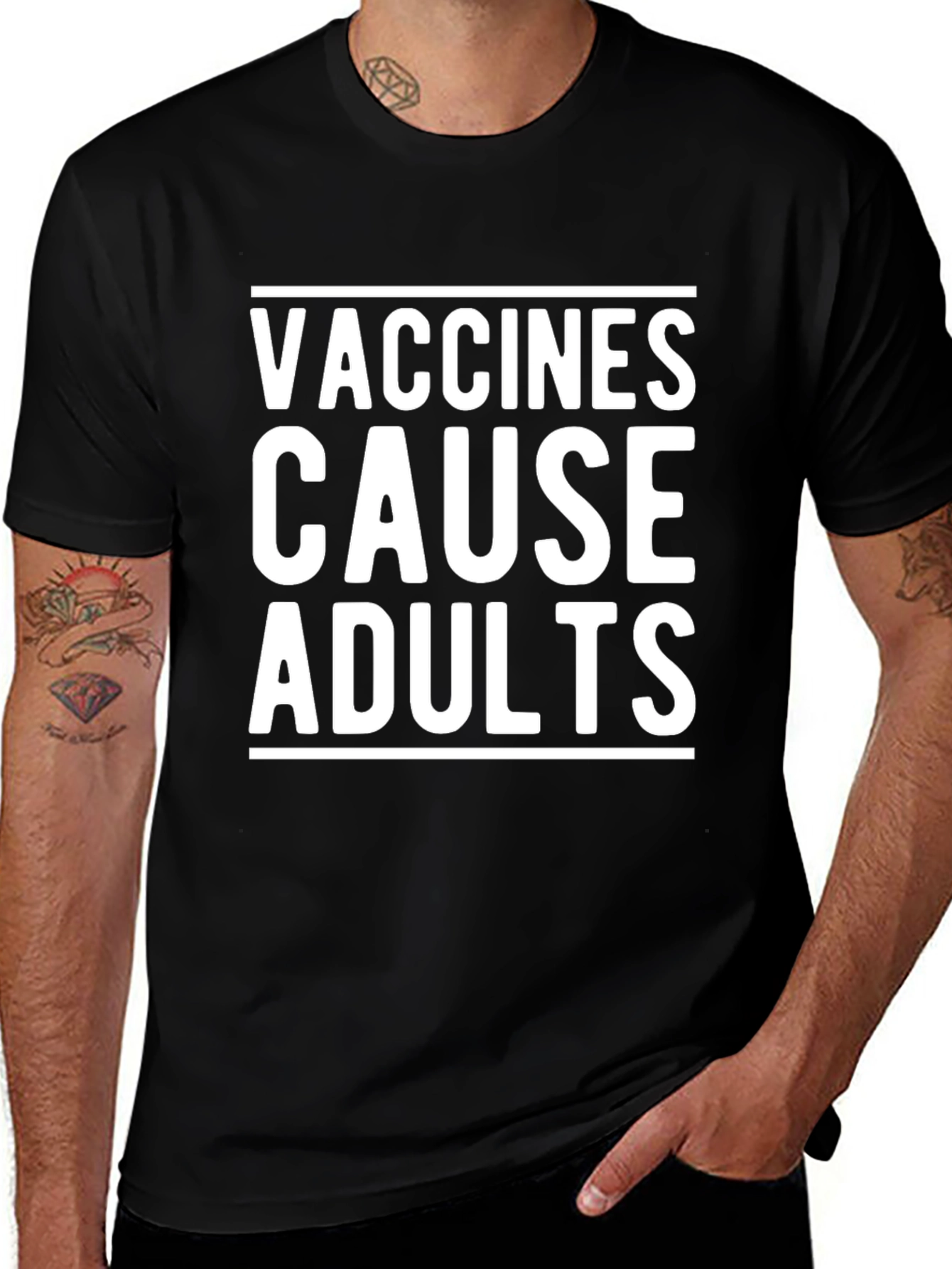 Vaccines Cause Adults Black Graphic Tee