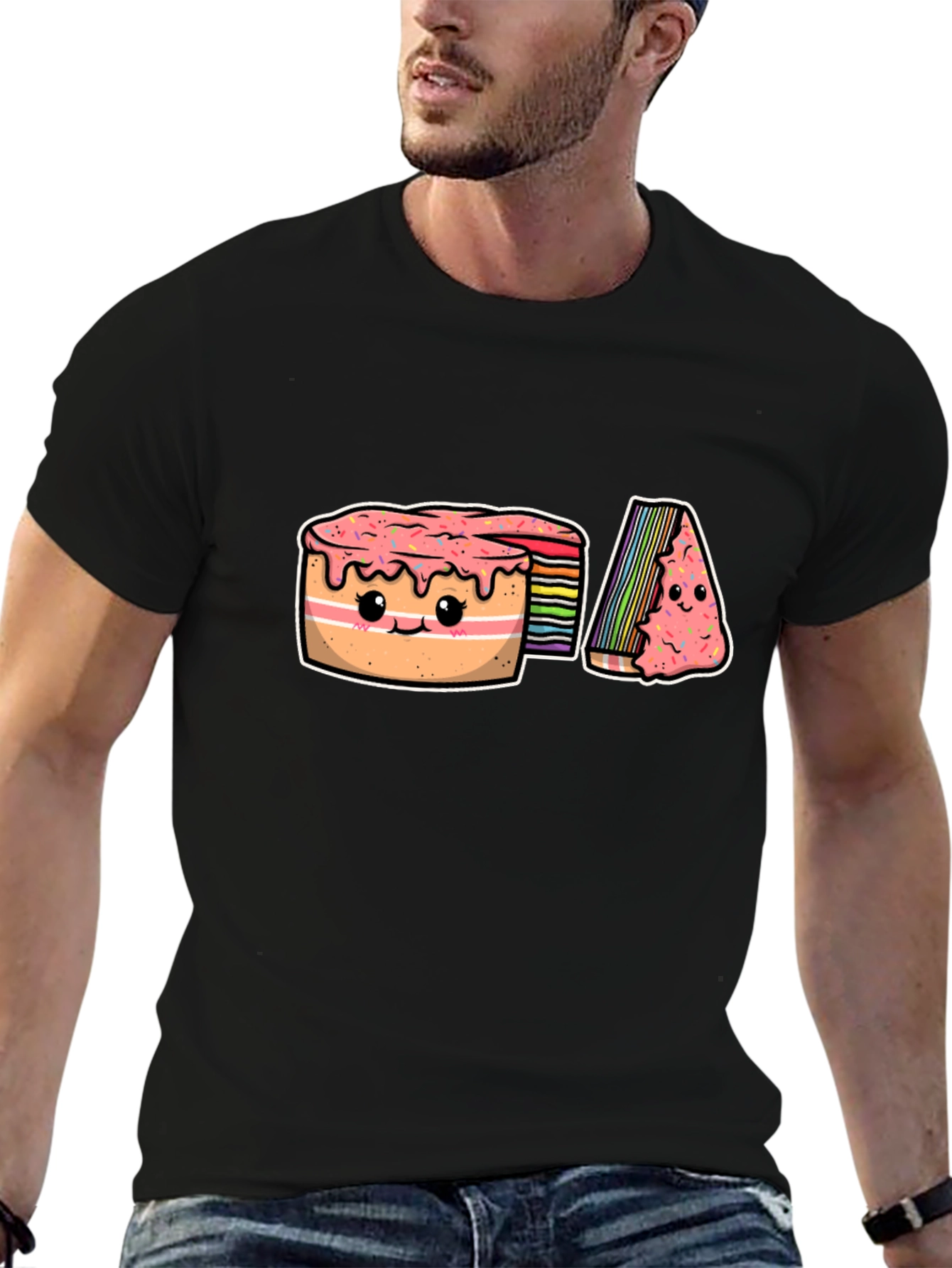 Cute Rainbow Cake Cartoon Graphic T-Shirt
