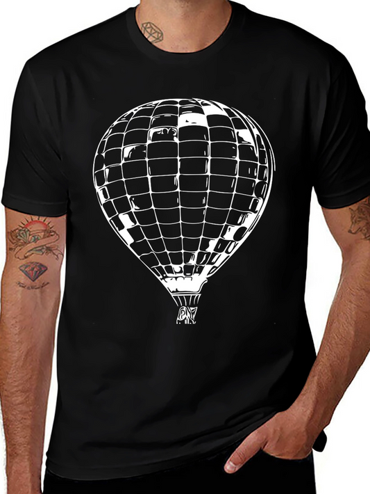 Black Graphic Tee with Hot Air Balloon Design