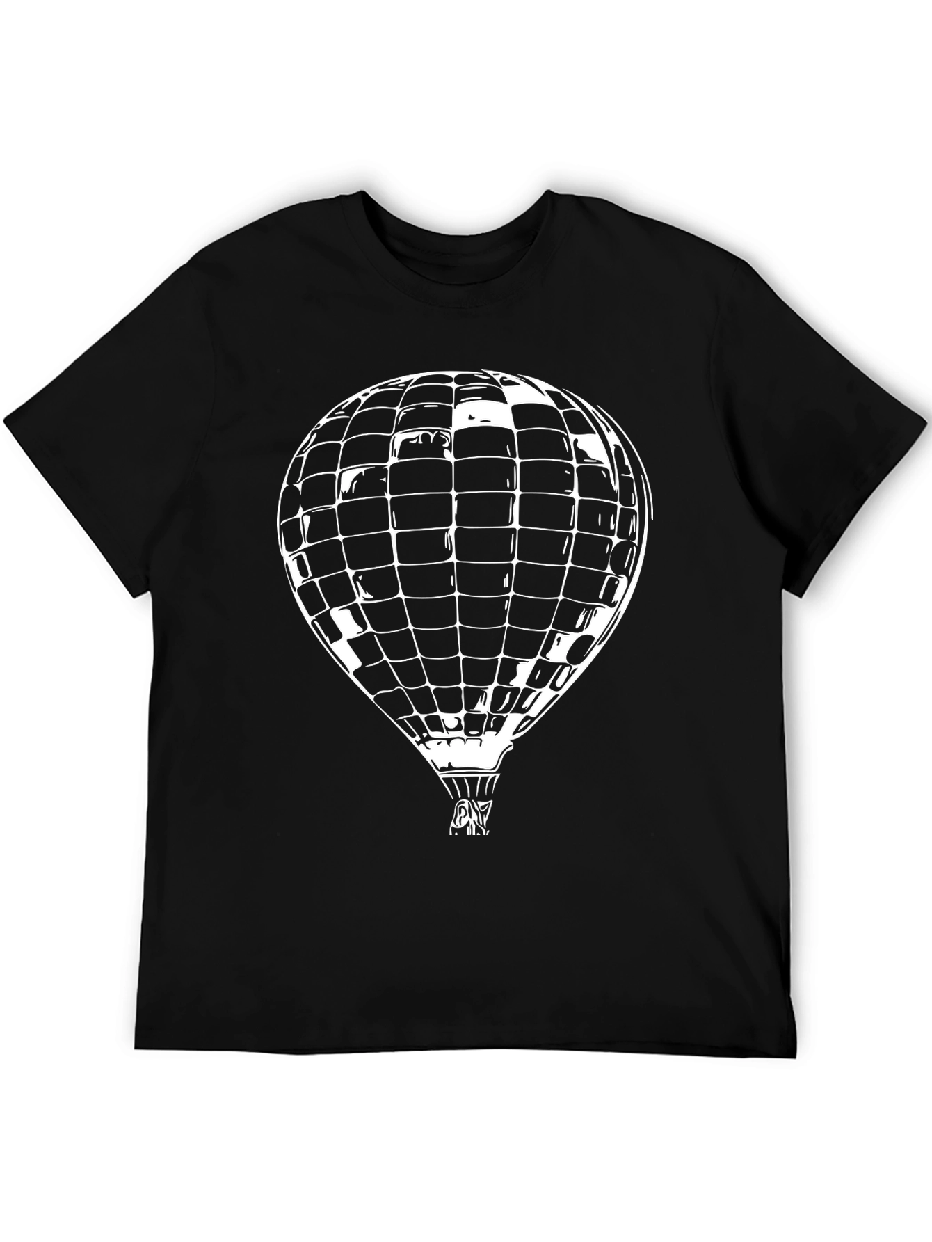 Black Graphic Tee with Hot Air Balloon Design