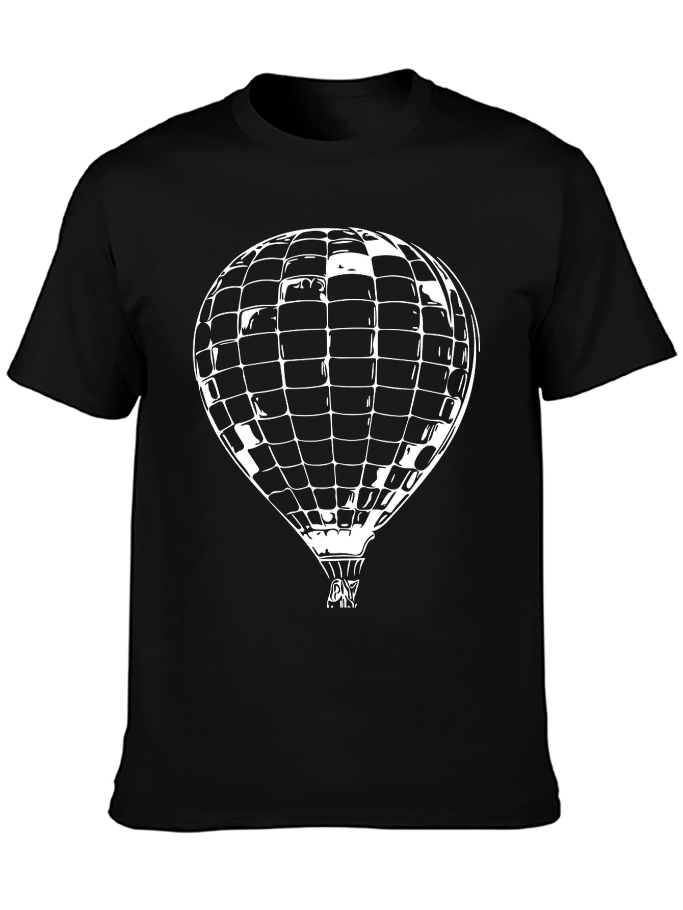 Black Graphic Tee with Hot Air Balloon Design